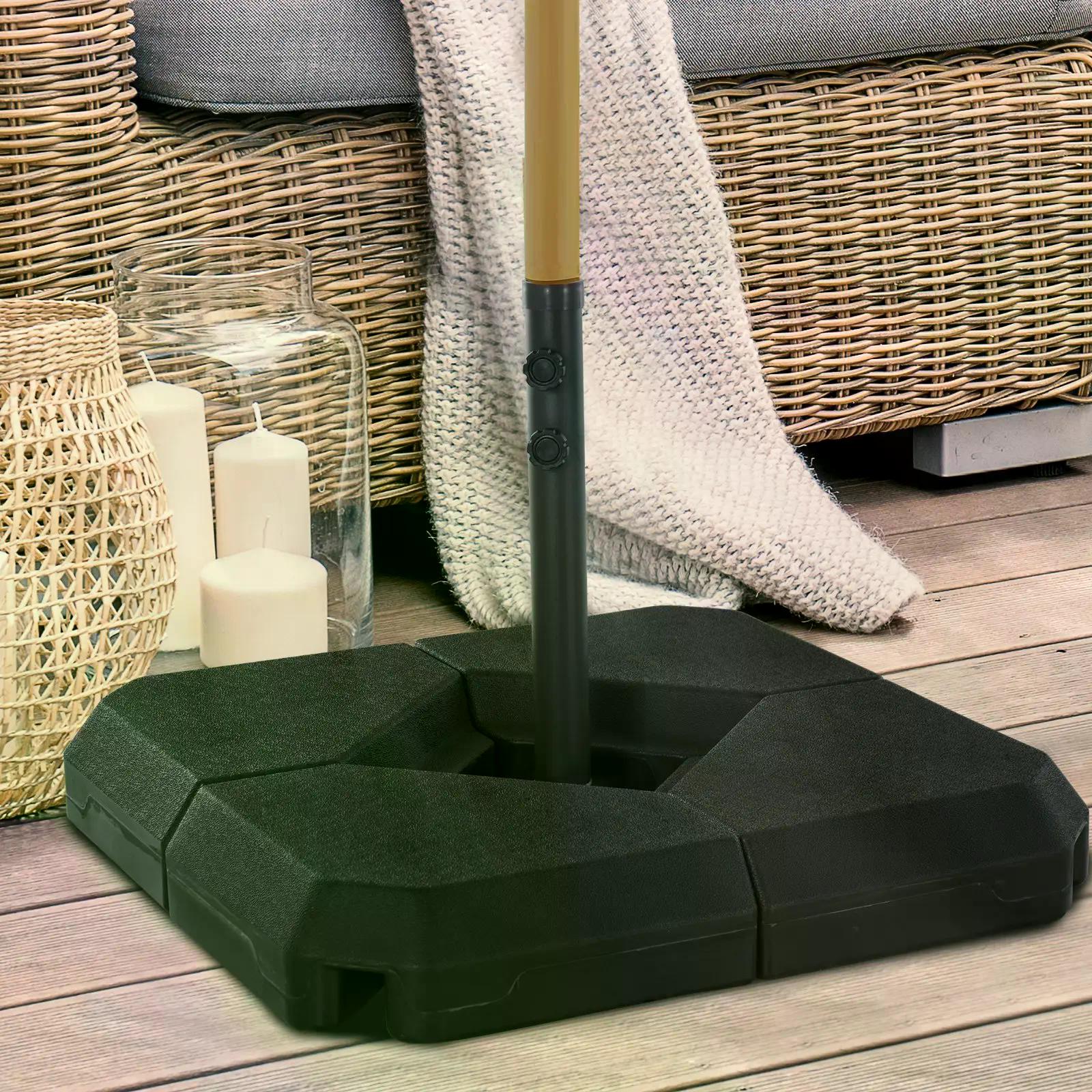 4PC Fillable Parasol Base with Steel Cross Garden Umbrella Stand 48mm - Black