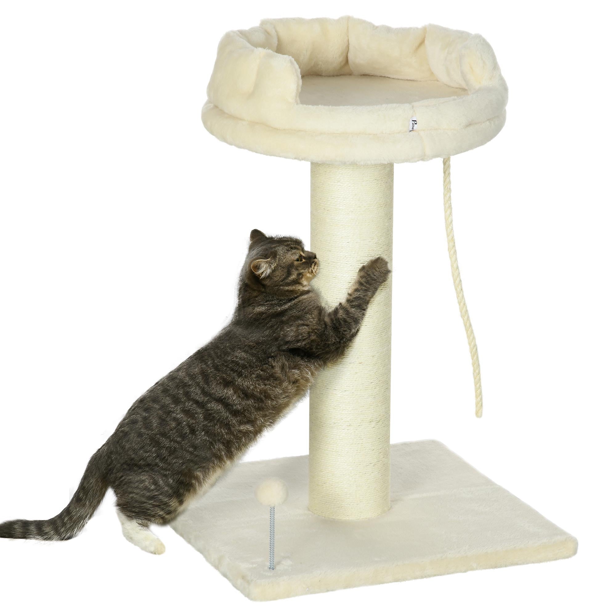 Cream Cat Tree with Sisal Wrapped Scratching Post - Cream