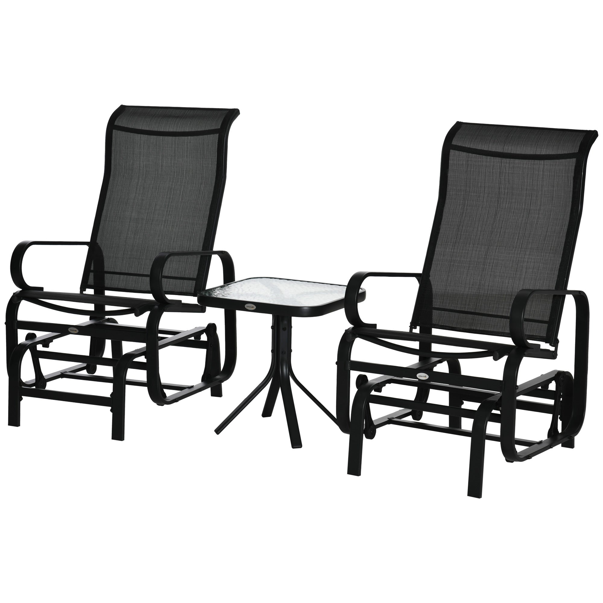 3 Piece Outdoor Gliding Rocking Chair Set With Tea Table Black