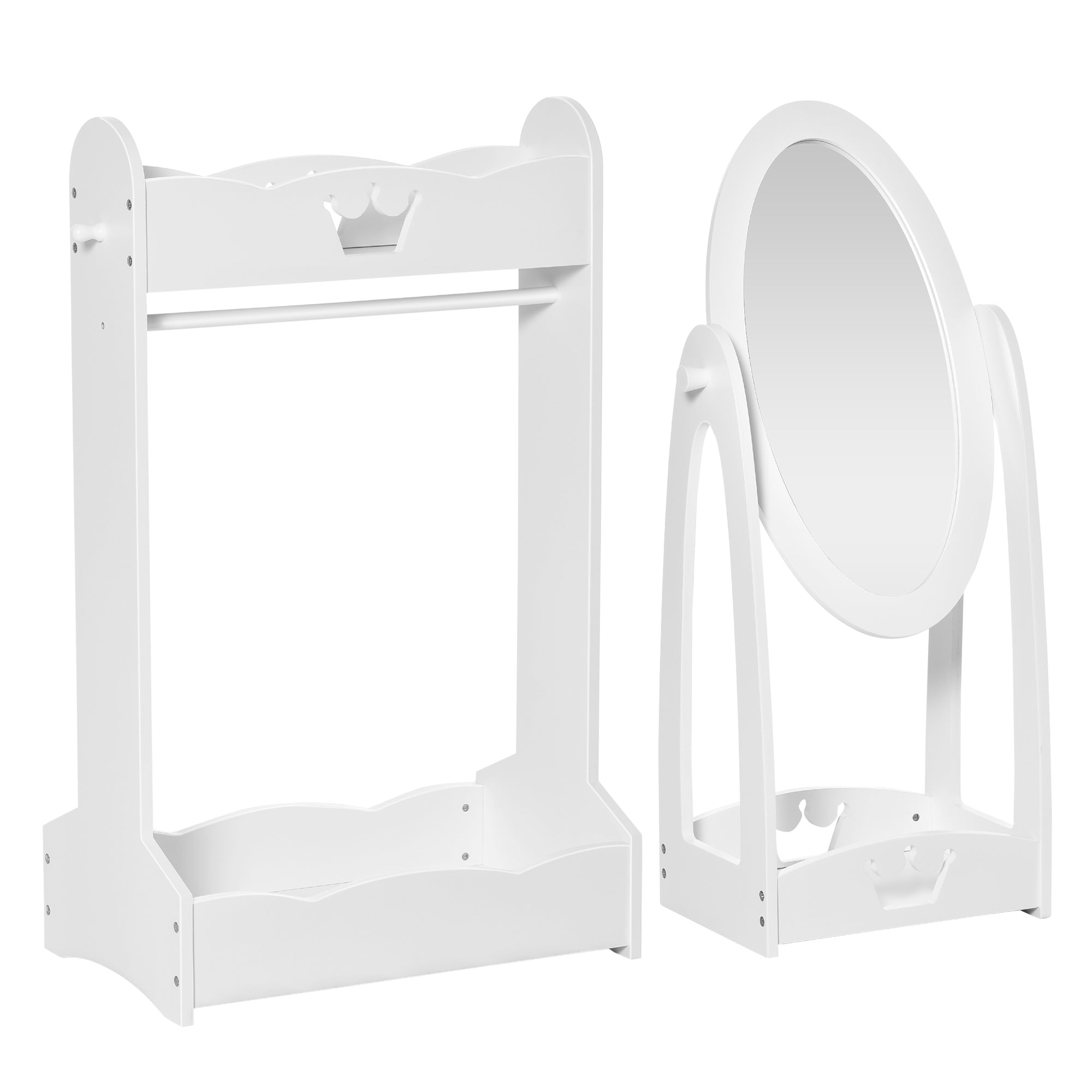Kids Clothes Rail and Mirror Set 360 Degree Rotation White Storage Shelves