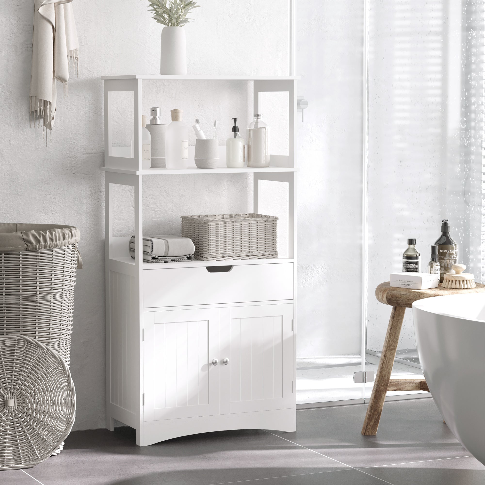 Versatile Free Standing Bathroom Floor Cabinet with Multiple Storage Options - White