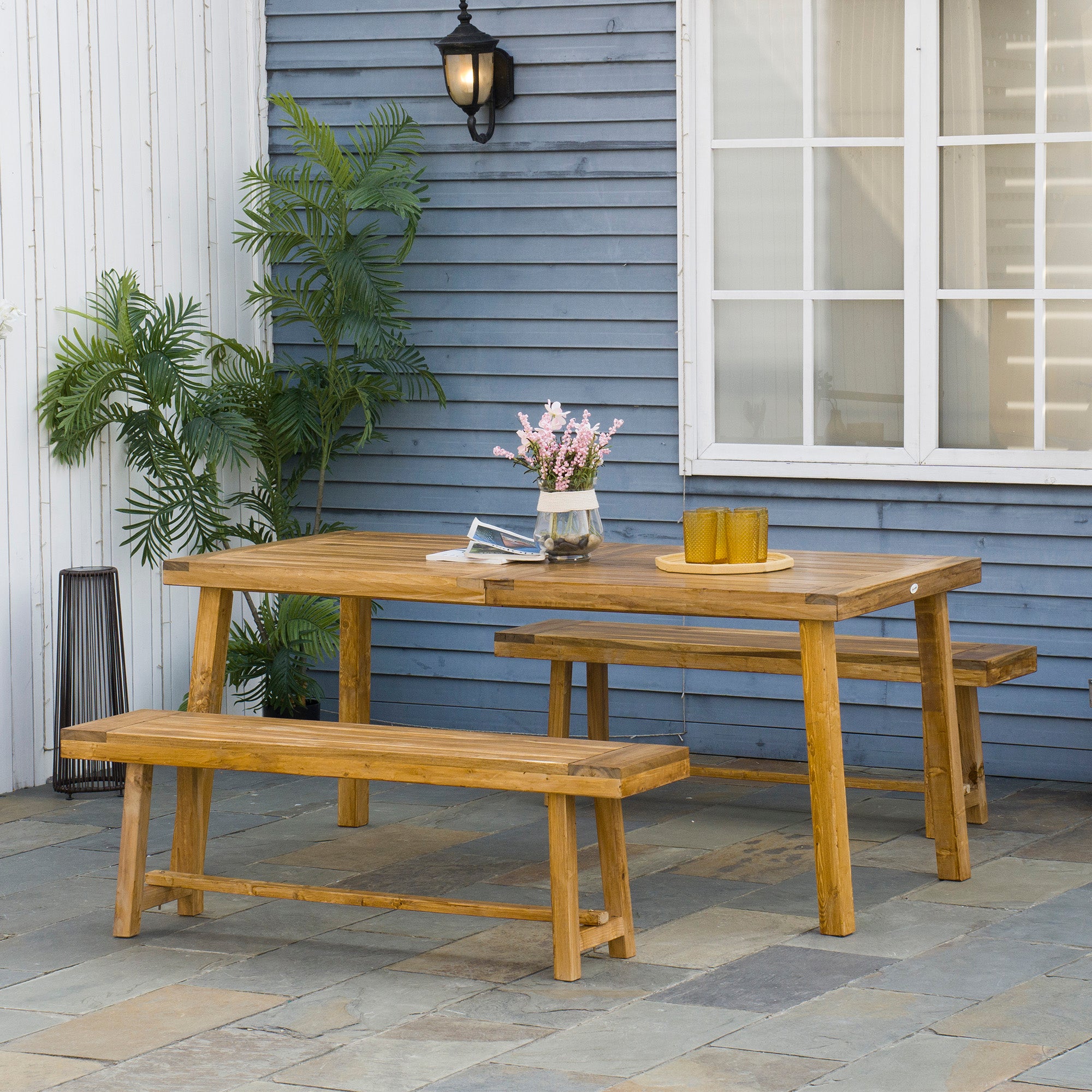 3 Piece Outdoor Garden Dining Set Acacia Wood Natural Finish