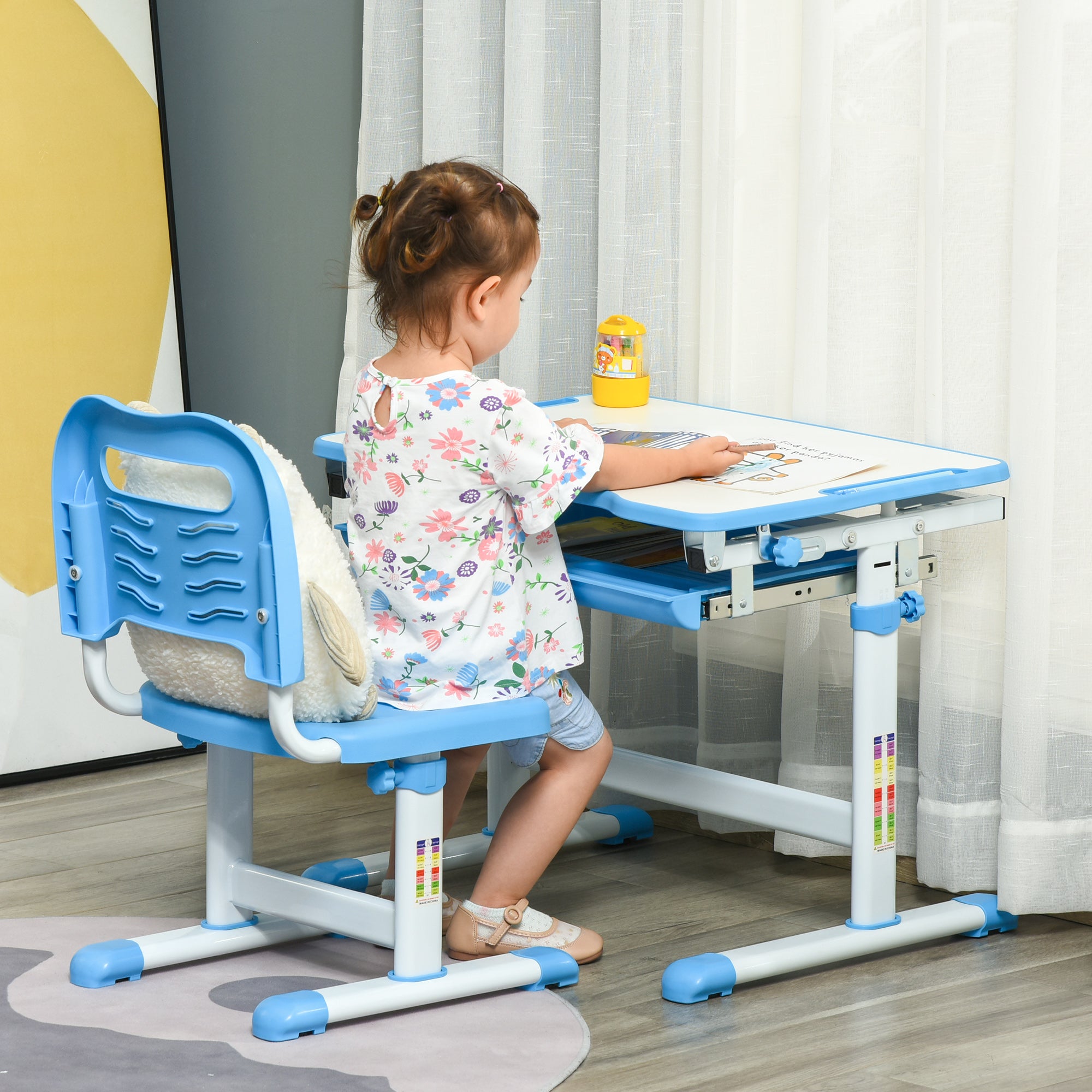 2 Piece Height Adjustable Kids Desk and Chair Set with Storage - Blue