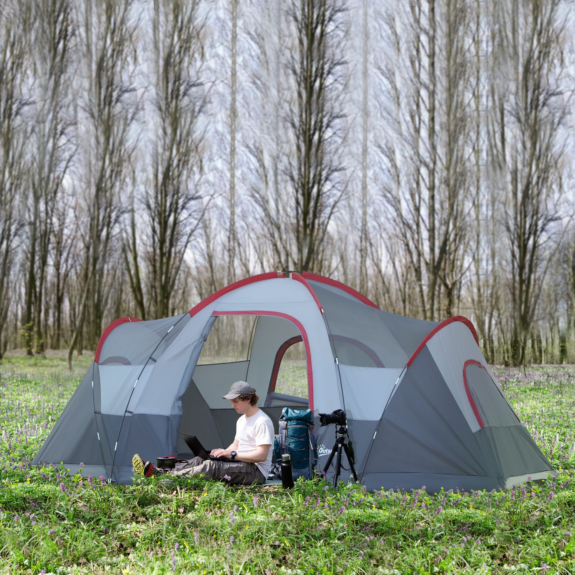 6 Person Dome Camping Tent with UV Protection - Grey