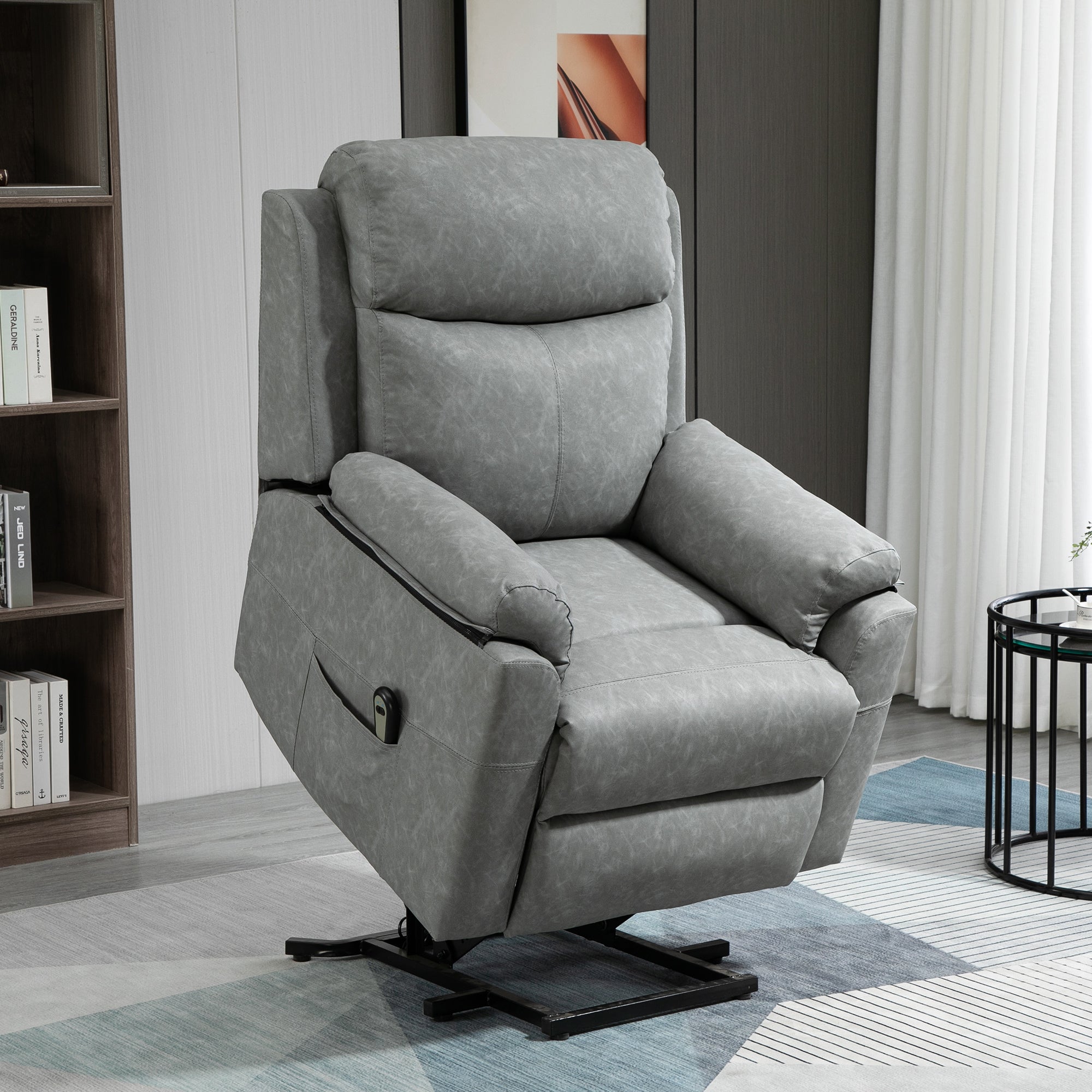 Power Lift Recliner Chair with Remote Control and Footrest - Grey Faux Leather