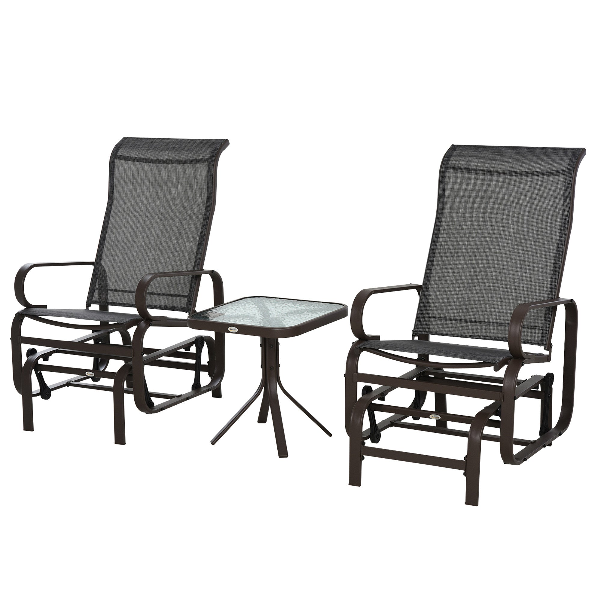 3 Piece Outdoor Swing Chair and Tea Table Set with Smooth Gliding - Black