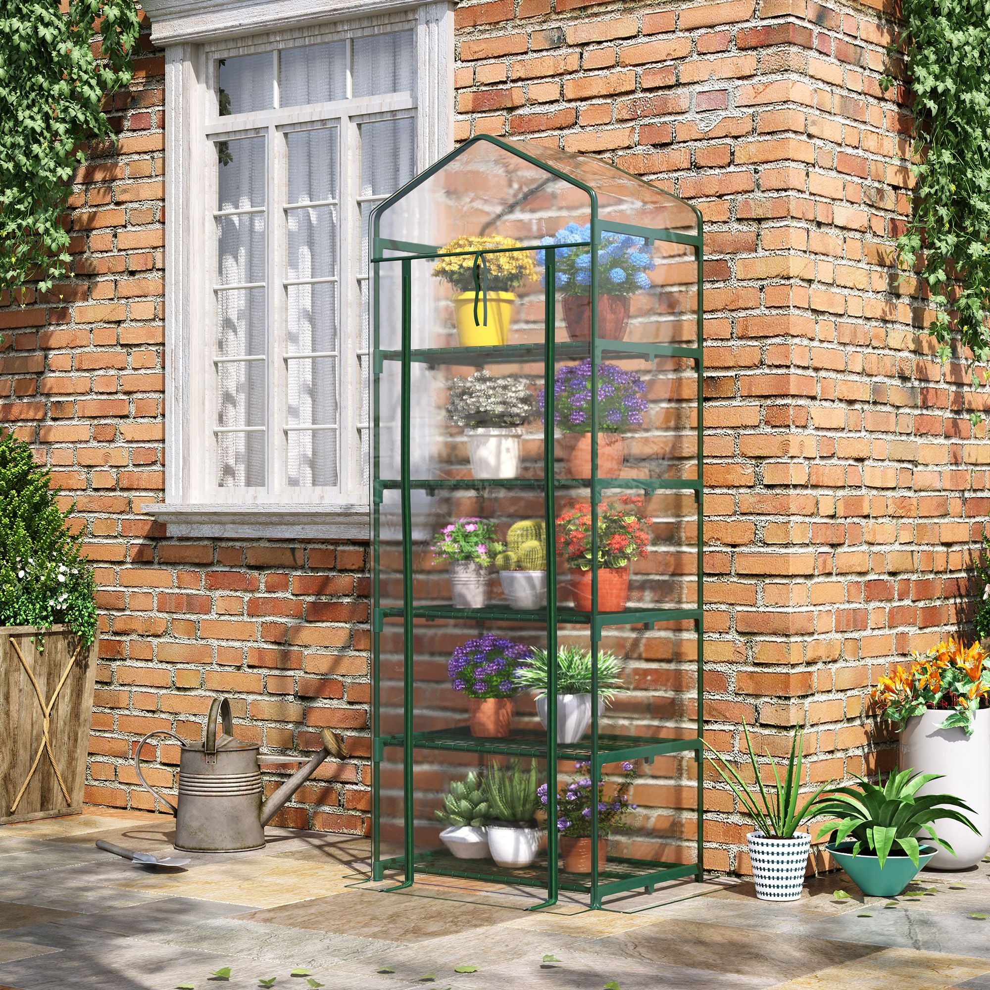 5 Tier Portable Greenhouse with PVC Cover and Metal Frame - Transparent
