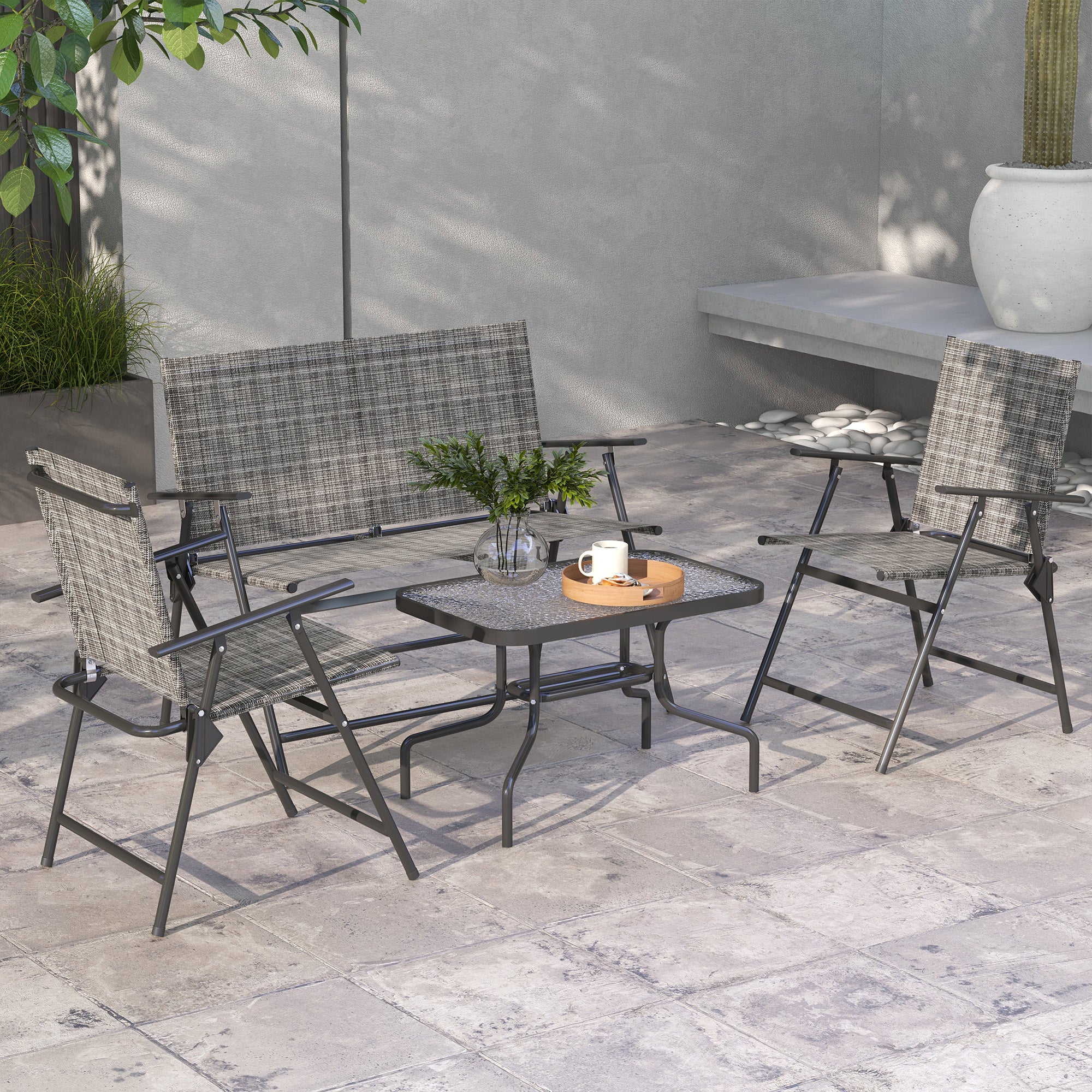 4 Piece Patio Furniture Set with Breathable Mesh Seats - Mixed Grey