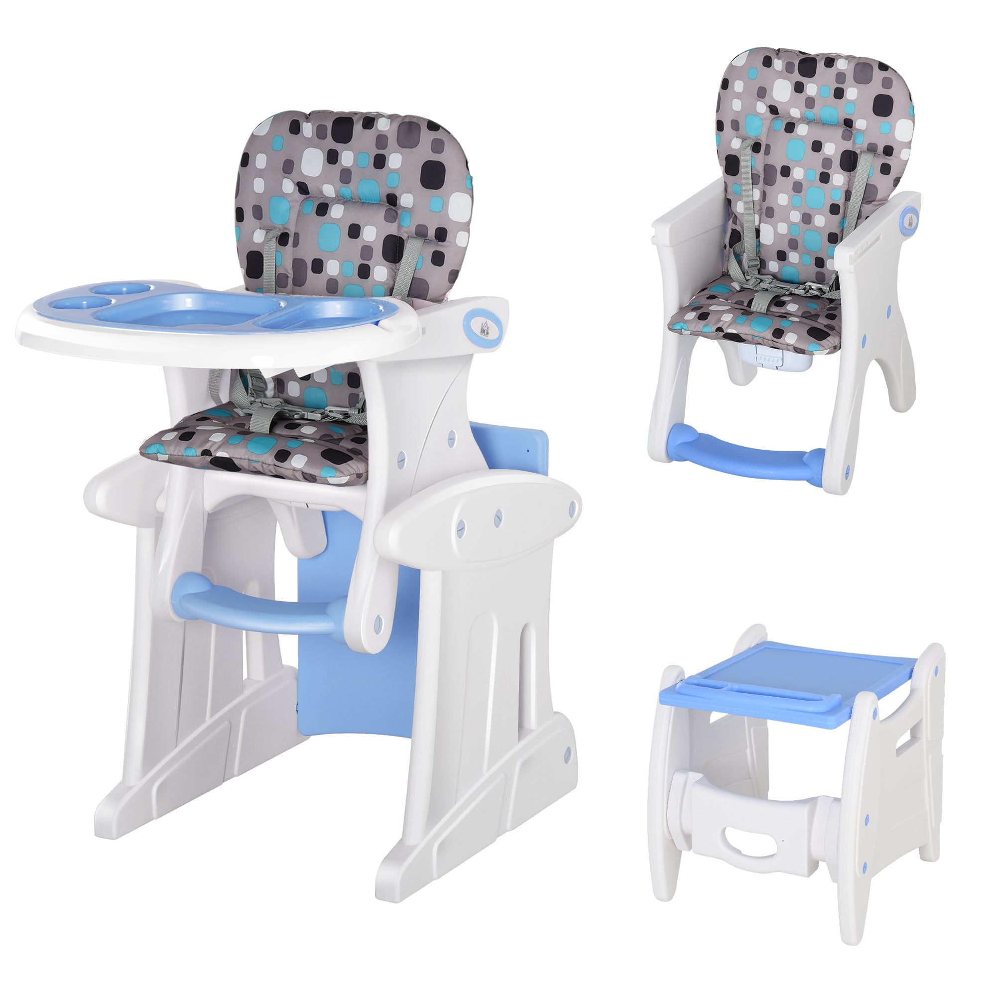 HDPE 3-in-1 Baby Booster High Chair with Adjustable Tray and Harness - Blue
