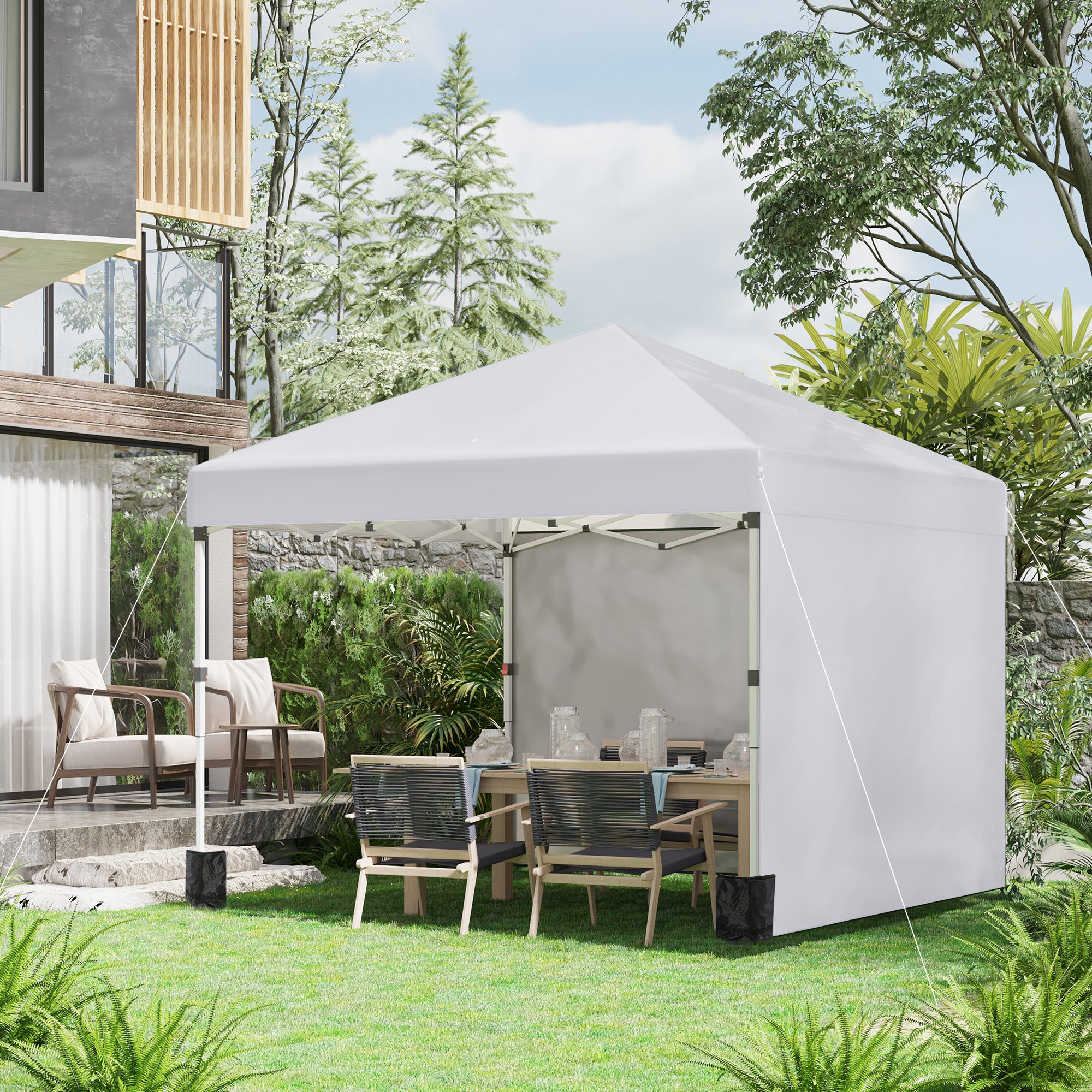 3x3 Metre Pop Up Gazebo Set with Sidewalls and Carry Bag - White
