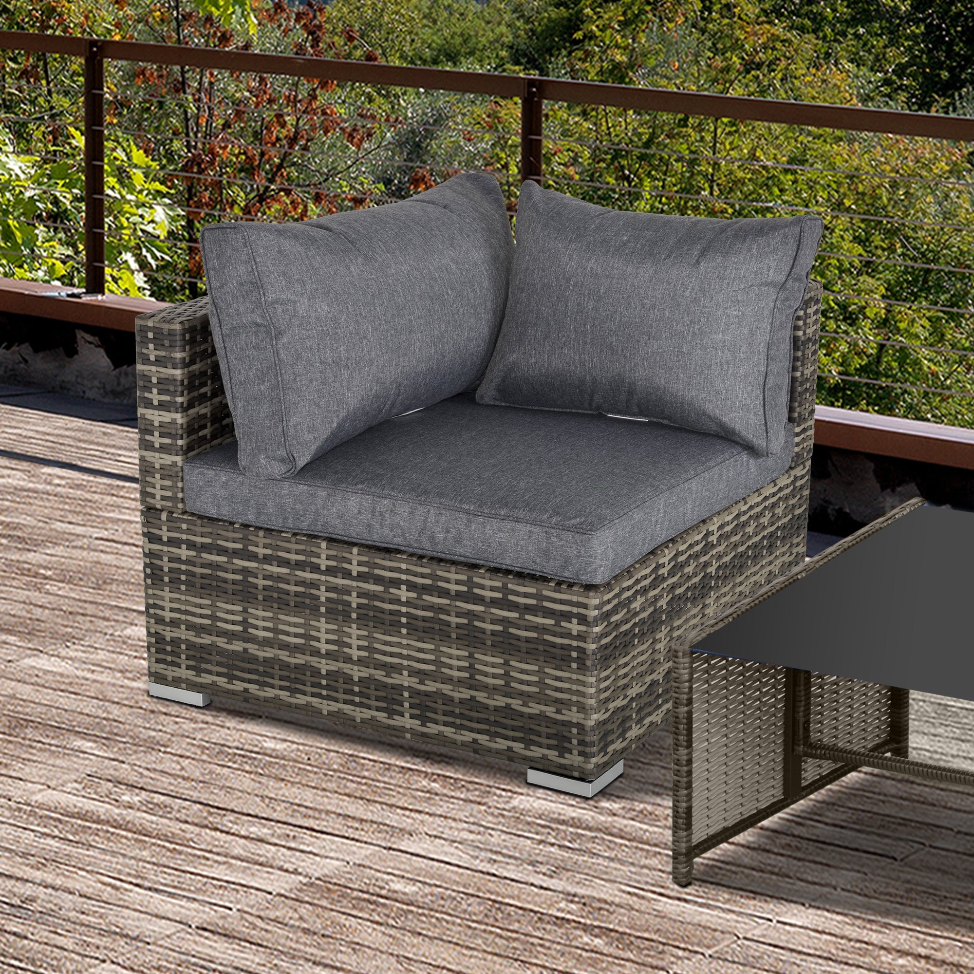 1 Seater PE Rattan Corner Sofa with Cushions - Deep Grey