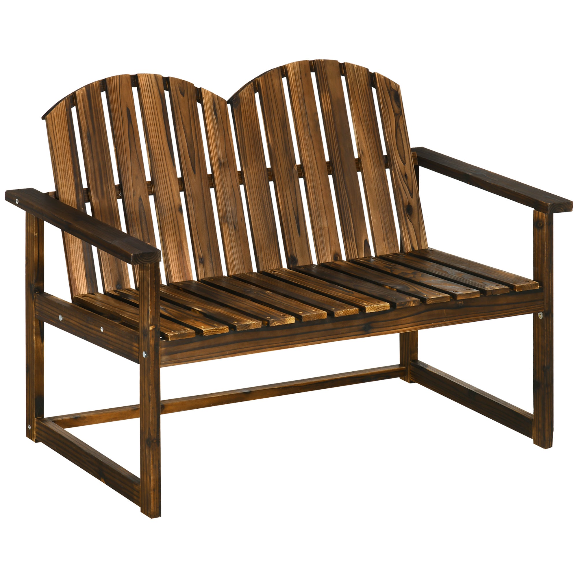 2 Seater Outdoor Wooden Garden Bench with Carbonised Finish - Carbonised