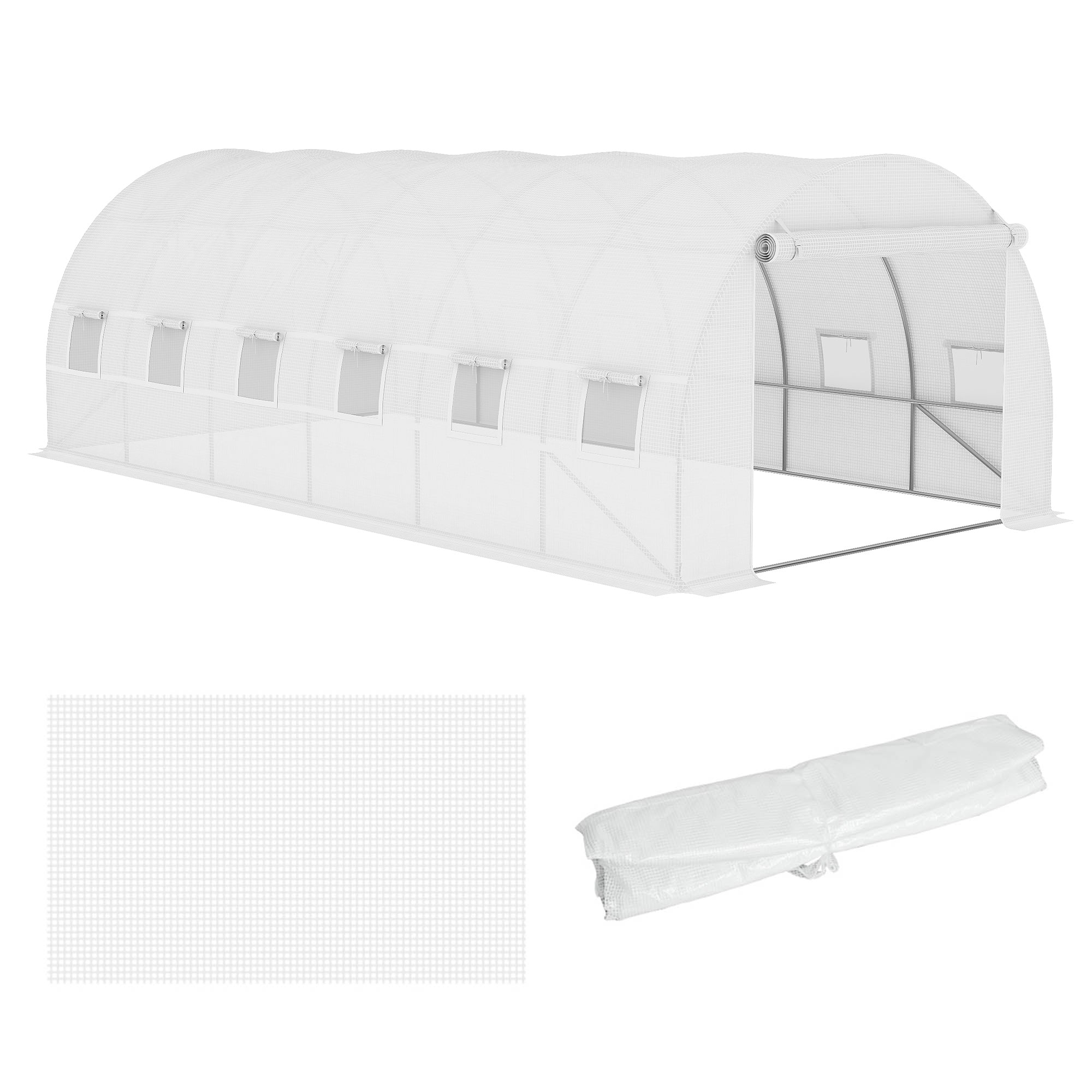 Greenhouse Replacement Cover with Roll-Up Windows Door 6x3x2m White