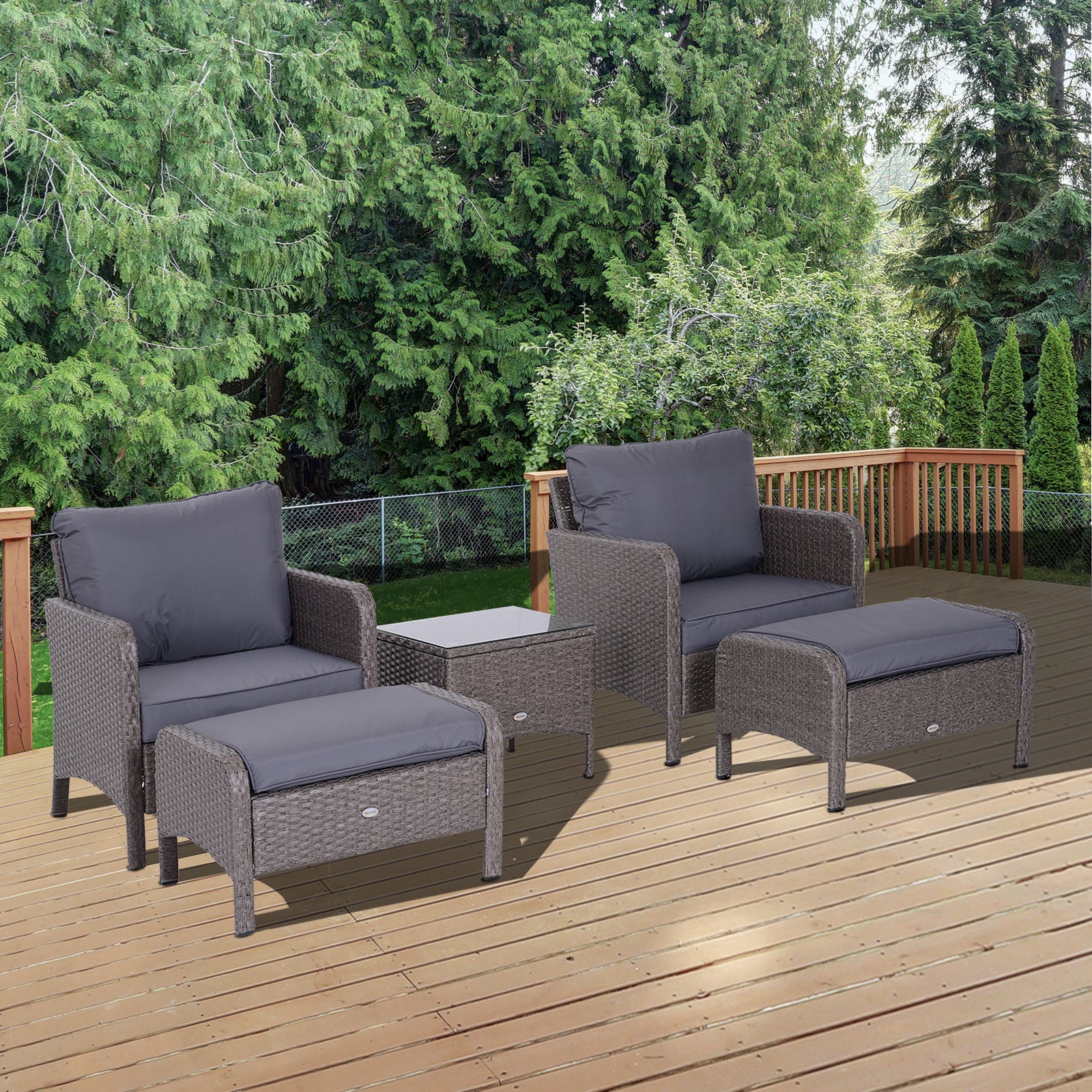 5 Piece Rattan Garden Furniture Set With Cushions - Dark Grey