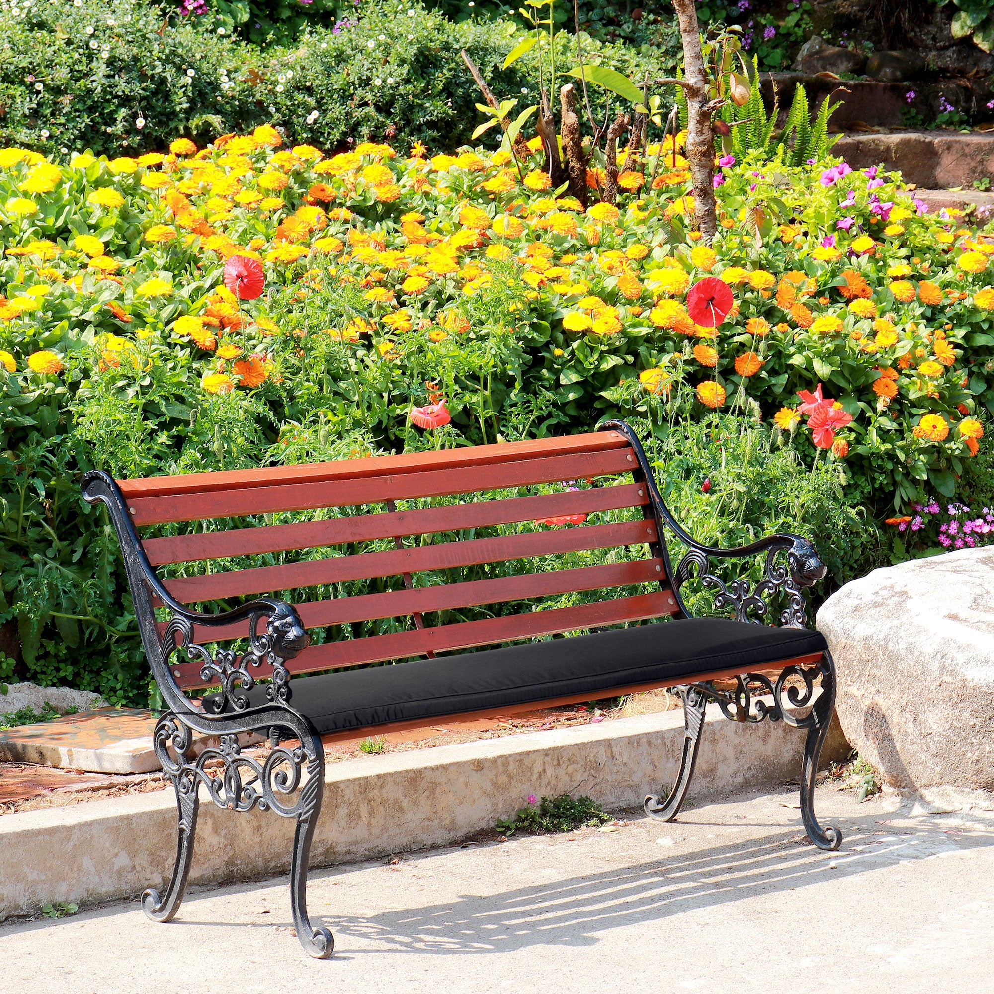 2-Seater Garden Bench Cushion Set Water Resistant - Black