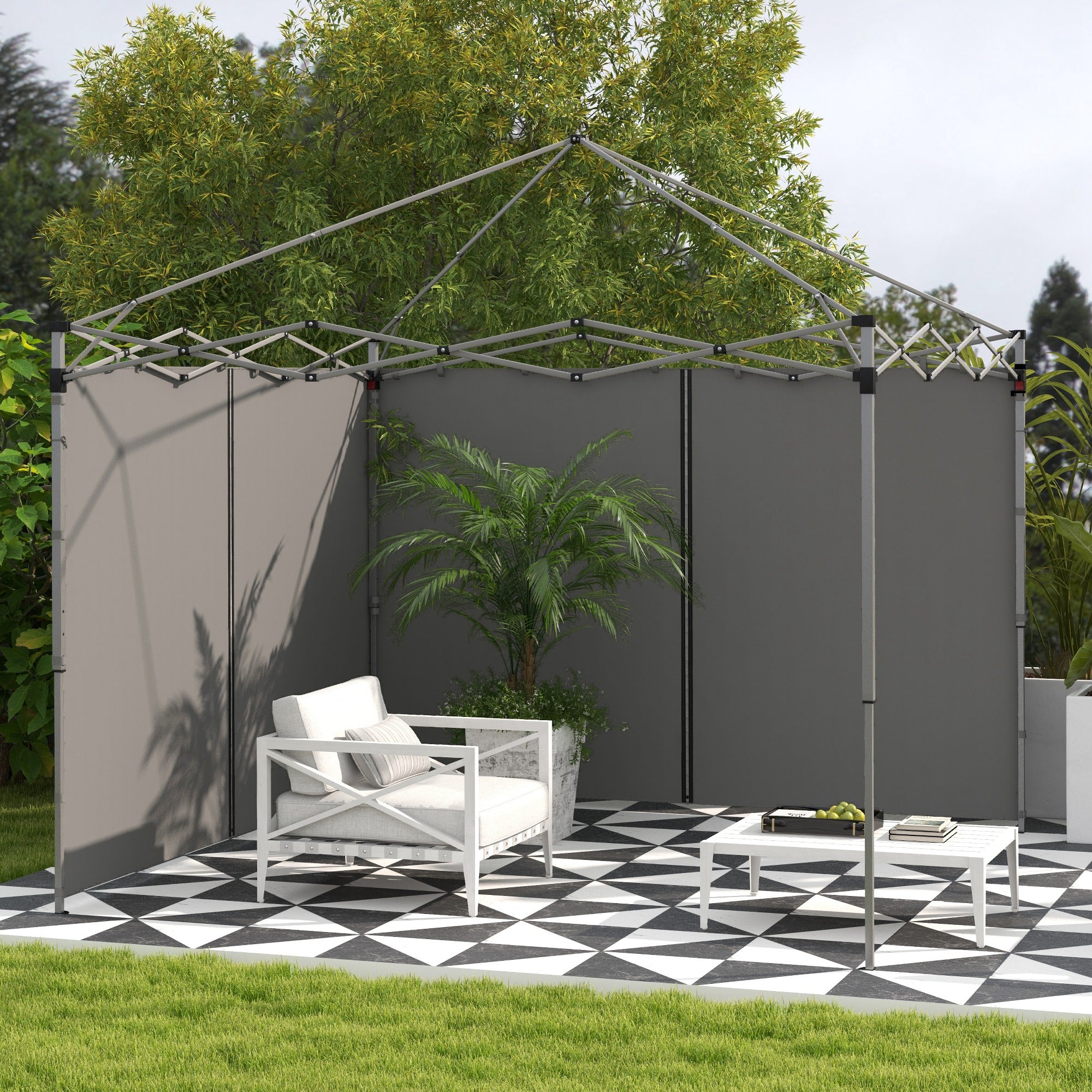 Set of 2 Gazebo Side Panels with Zipped Doors for 3x3m & 3x6m Canopy - Light Grey