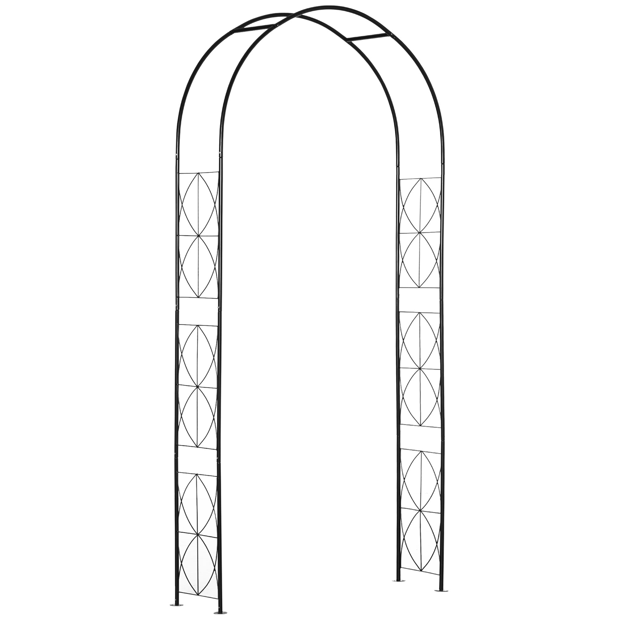 Vintage Style Steel Garden Arbor and Trellis Arch 2.3m High - Black