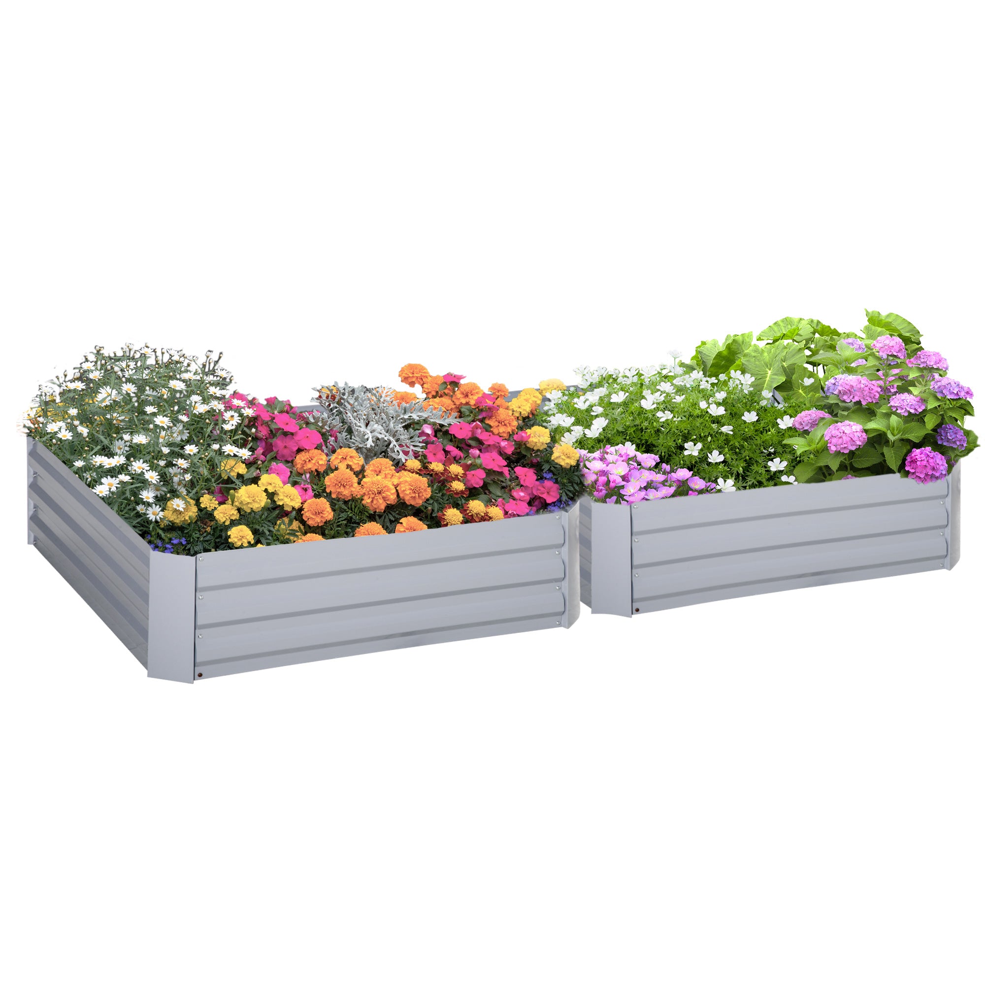 Set of 2 Raised Garden Beds 1m x 1m x 0.3m with Galvanized Steel Frame - Grey