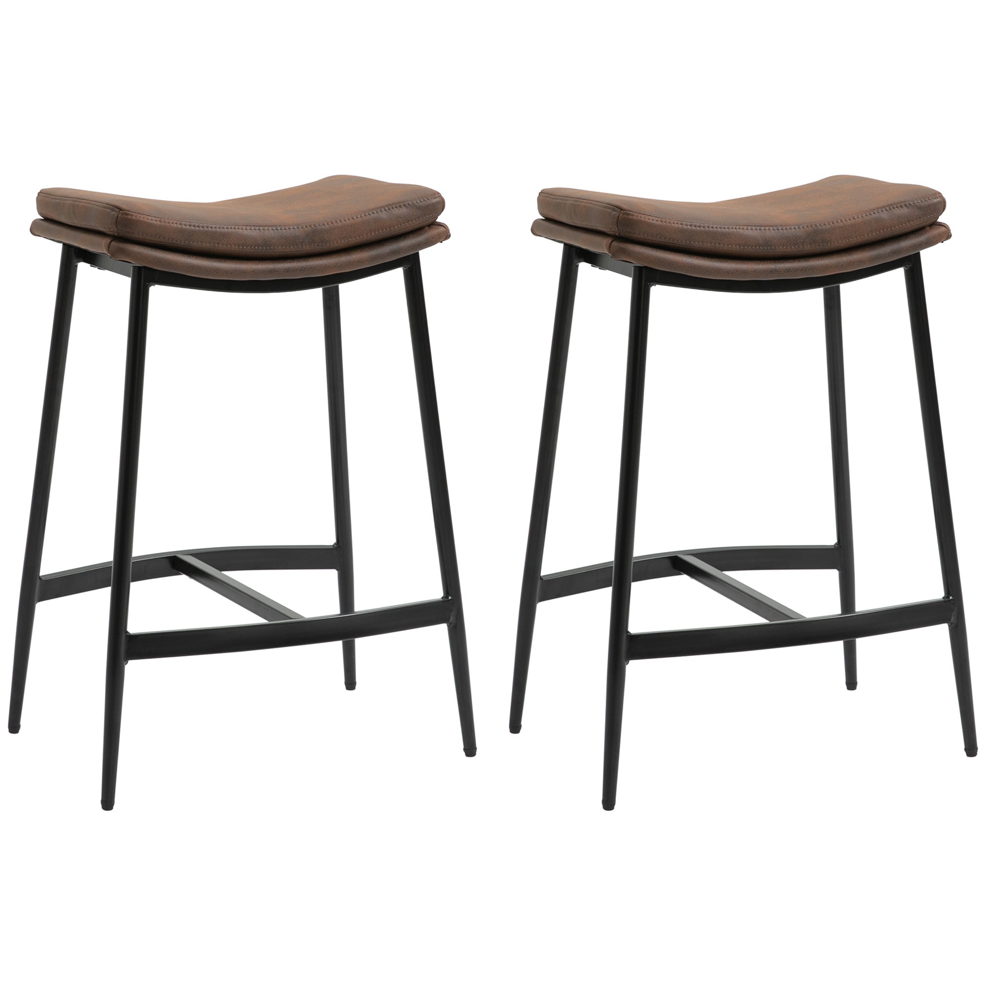 Industrial Microfibre Bar Stools Set of 2 with Padded Seats - Black