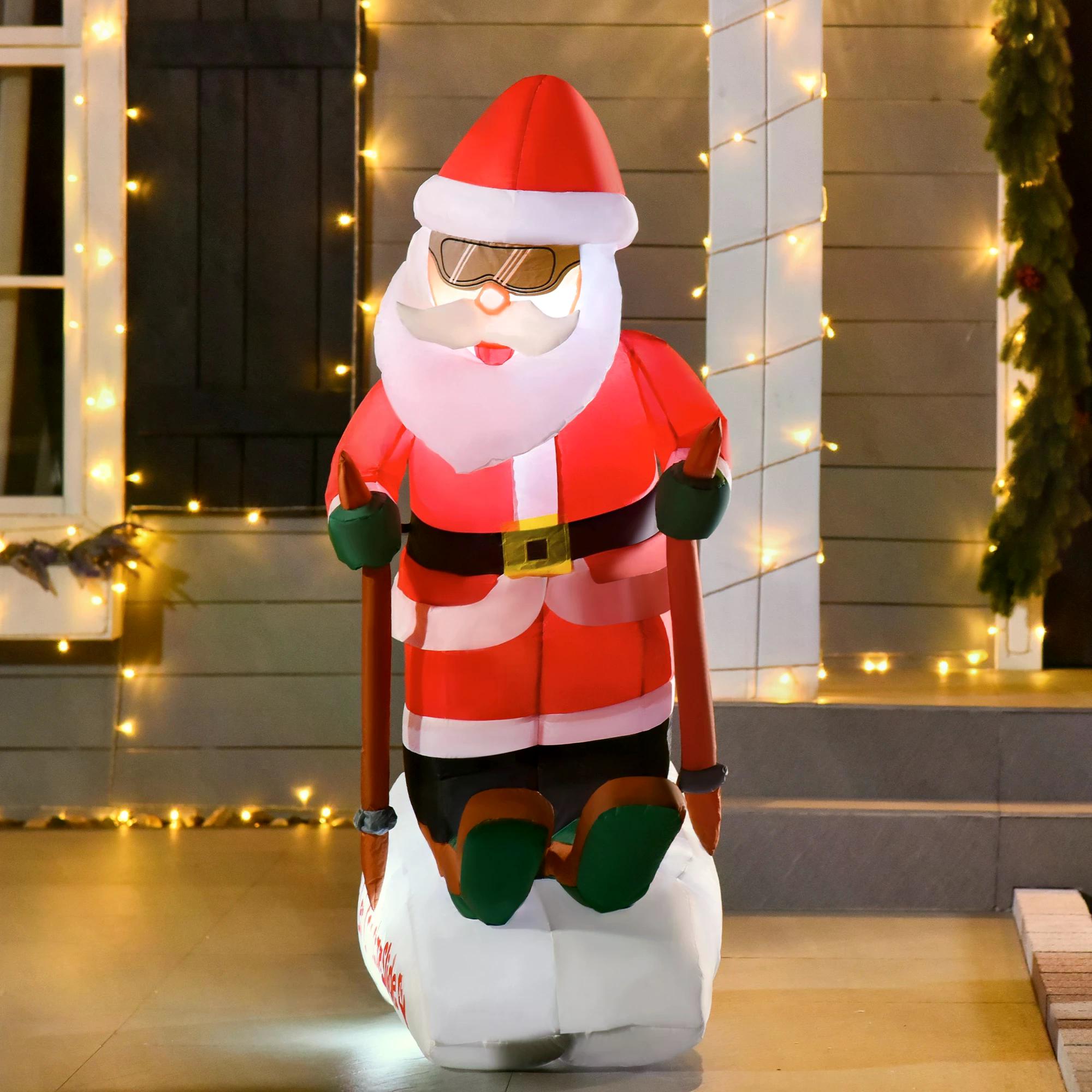 4ft Christmas Inflatable Santa Claus Skiing Decoration with LED Lights - White, Red, Green, Black