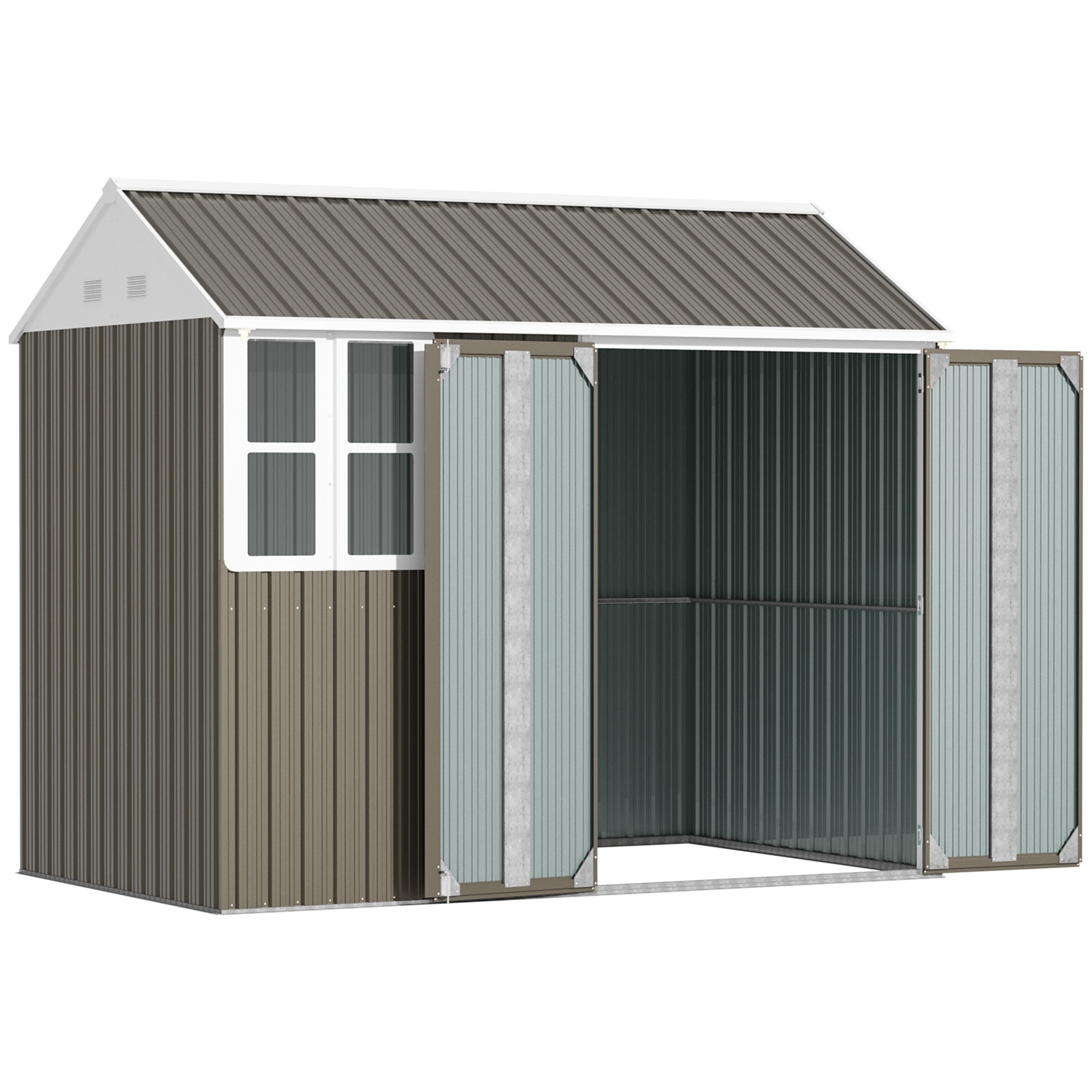8 x 6 Ft Galvanised Metal Garden Shed with Double Doors Grey