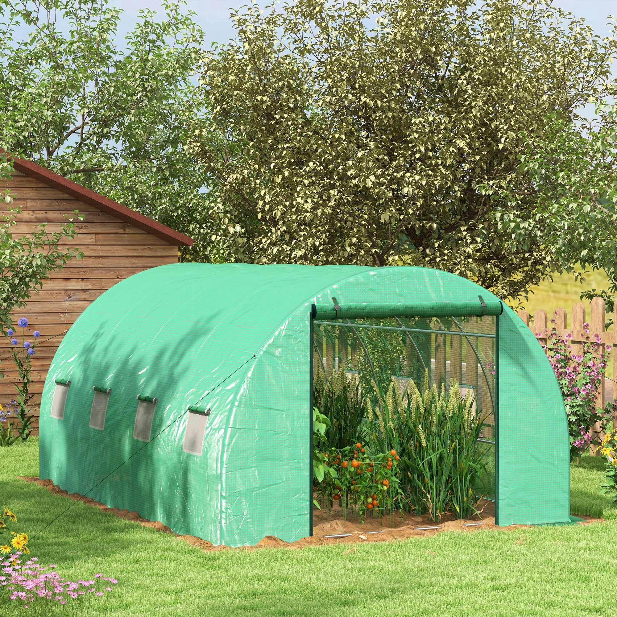 4 x 3 Metre Polytunnel Greenhouse with Integrated Sprinkler System - Green