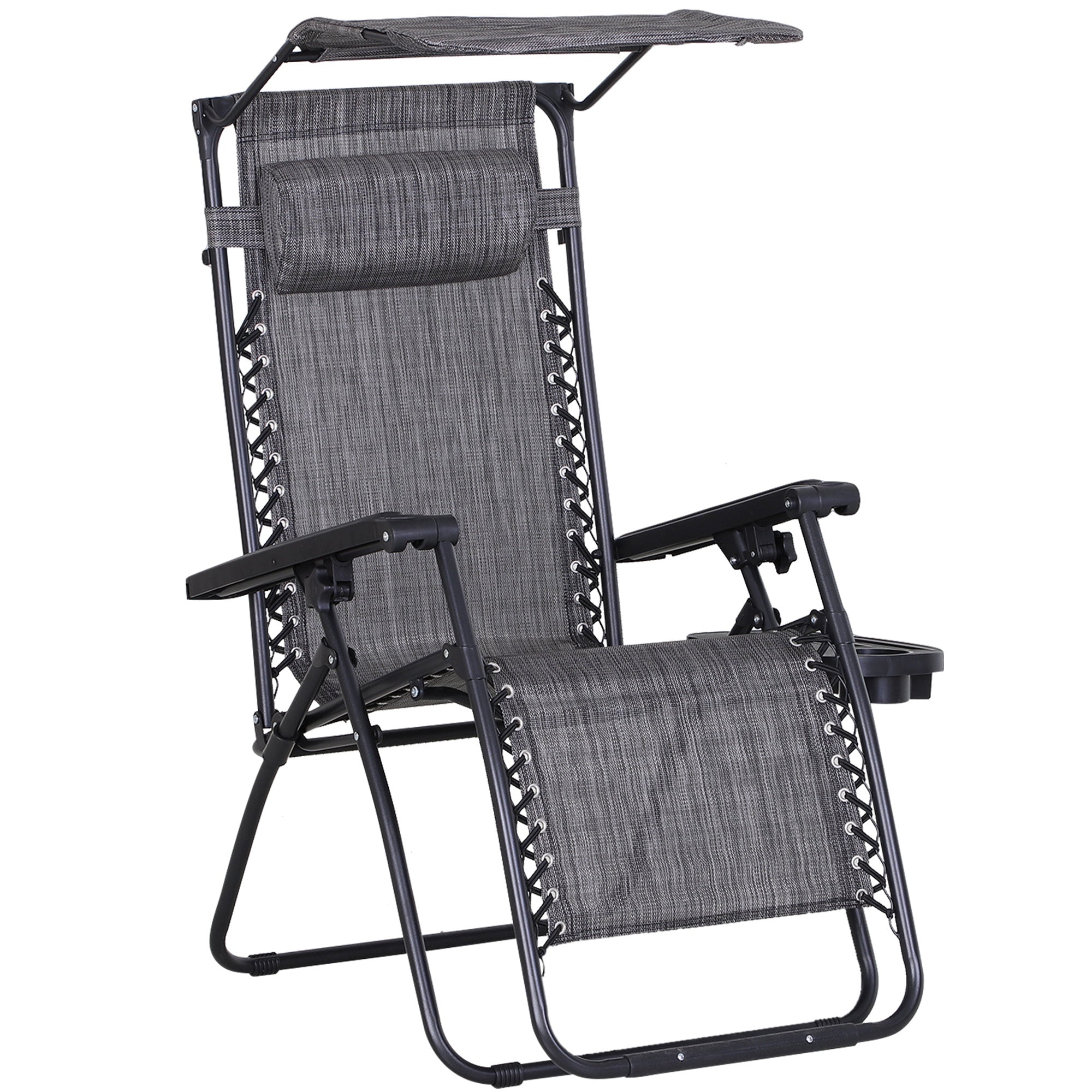 Zero Gravity Garden Deck Chair with Canopy and Cup Holder - Grey