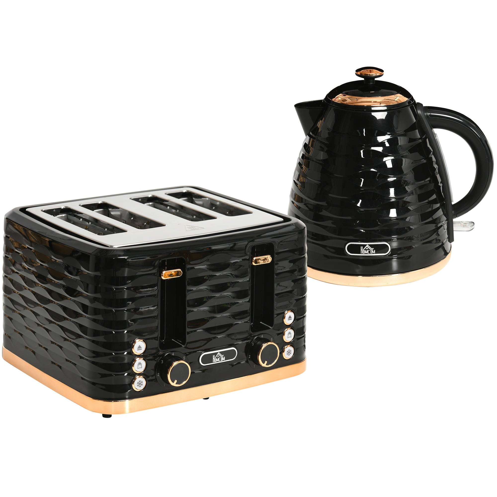 2 Piece Kettle and 4 Slice Toaster Set - Black Gloss Finish