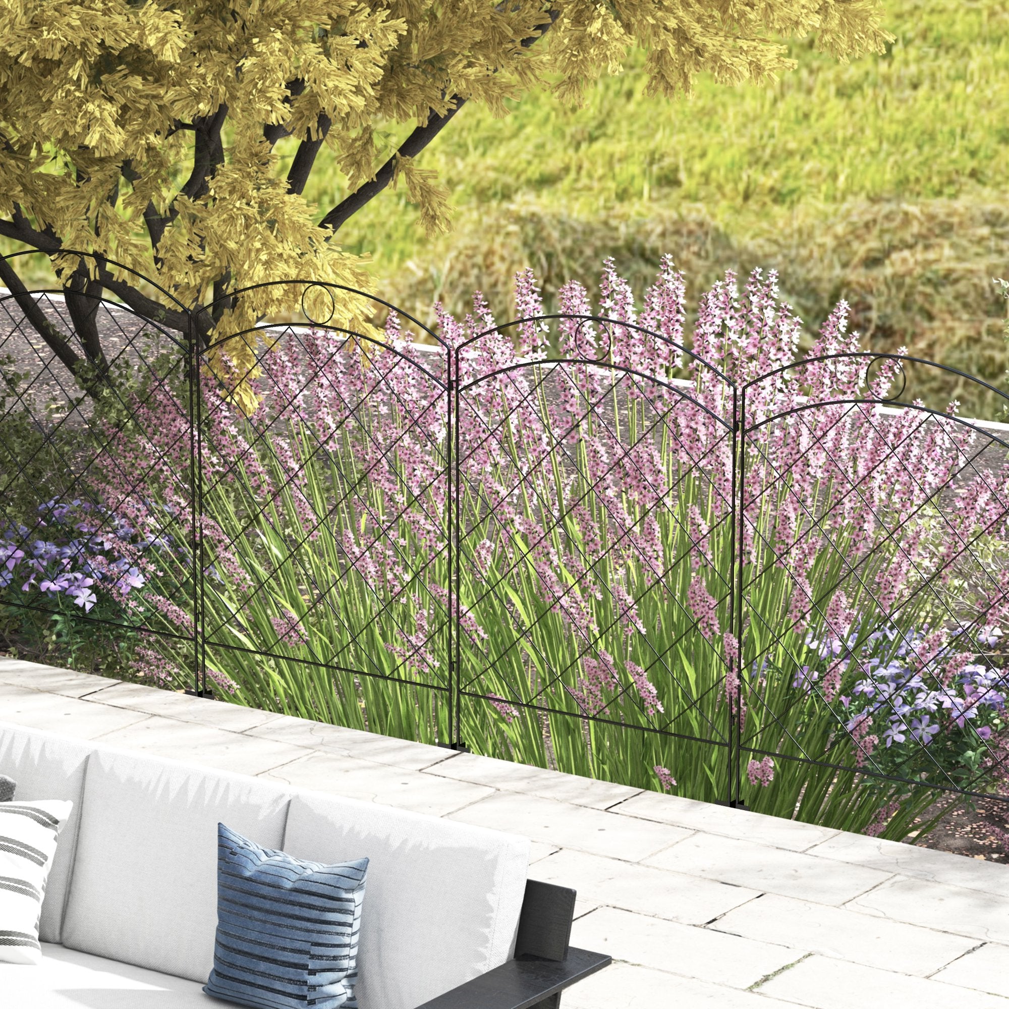 Set of 4 Steel Decorative Outdoor Picket Fence Panels - Black