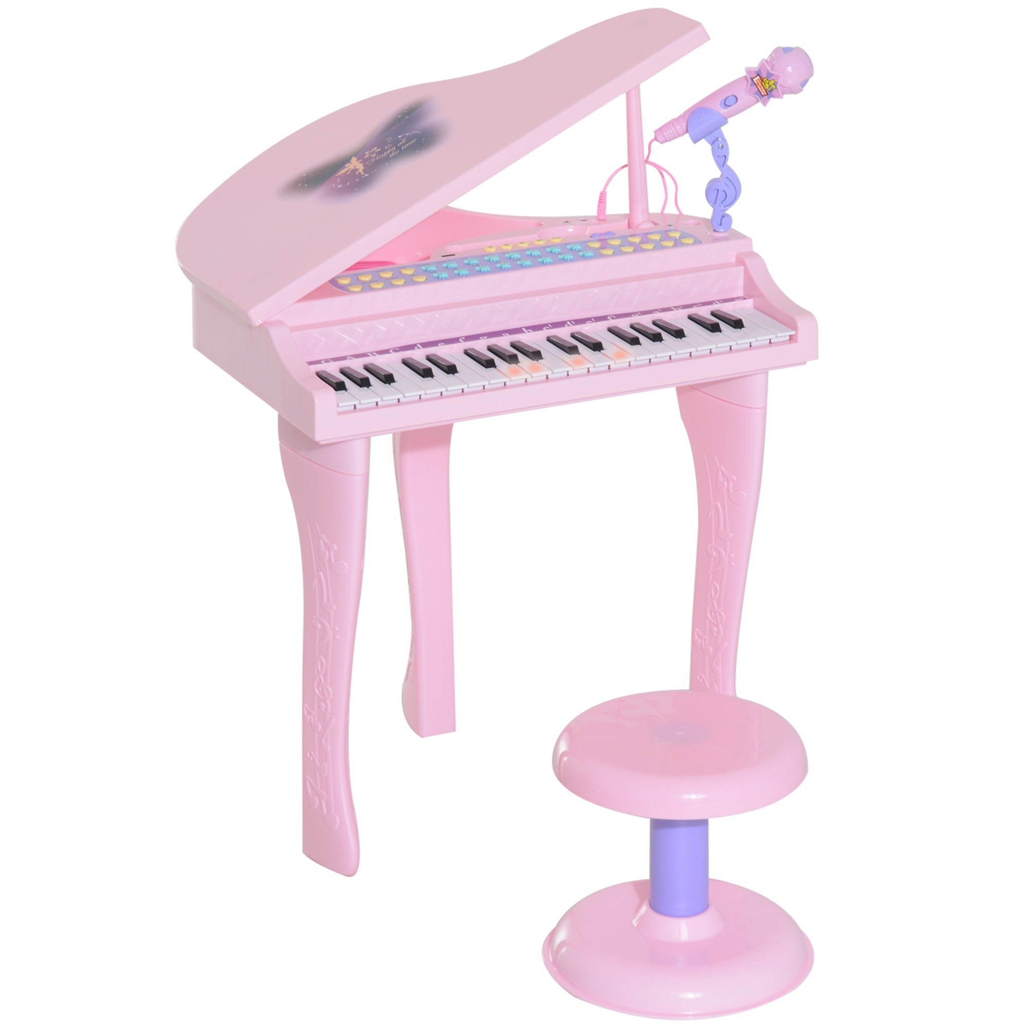 Mini Electronic Piano with Stool and Microphone - Pink