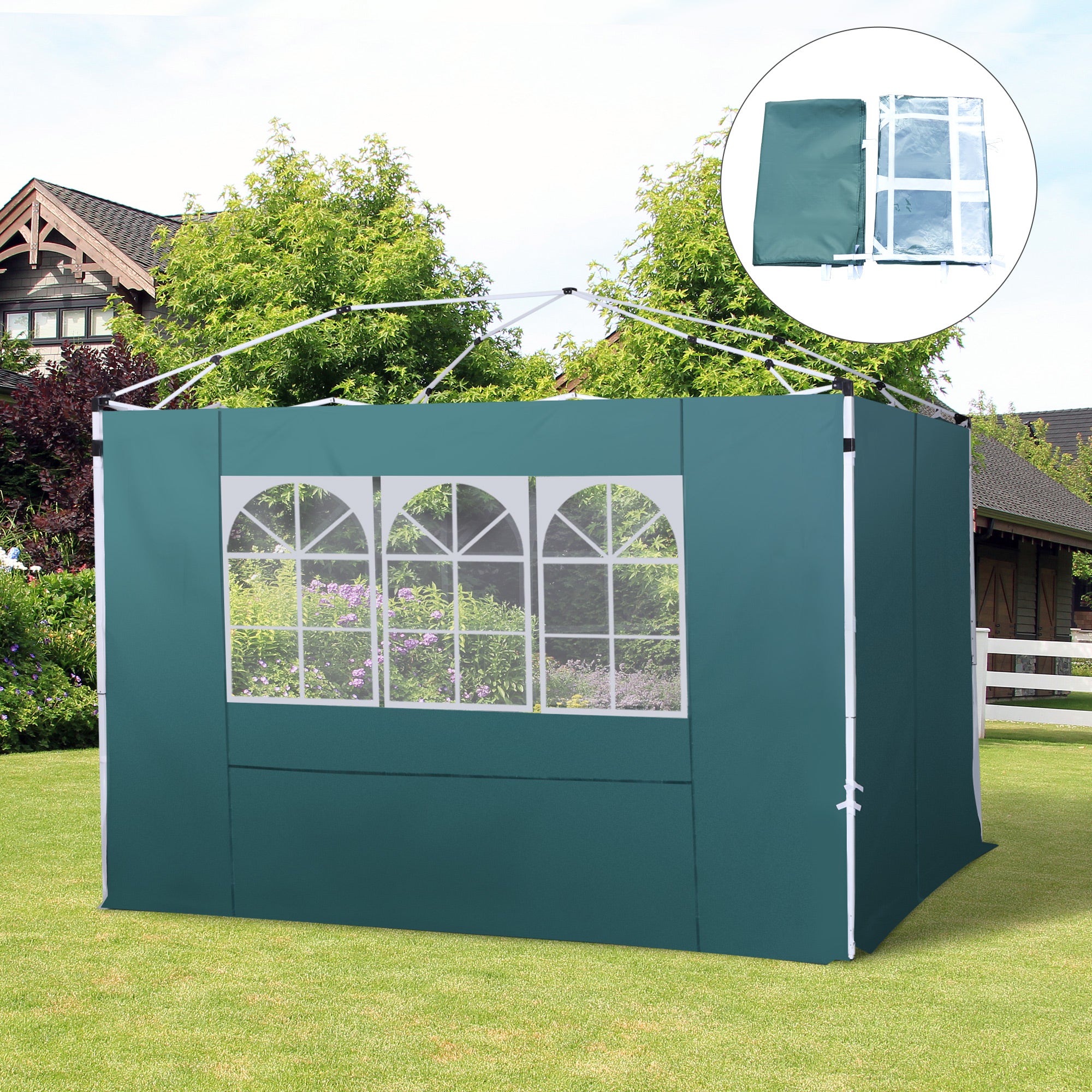 3m Gazebo Exchangeable Side Panels with Windows - Green