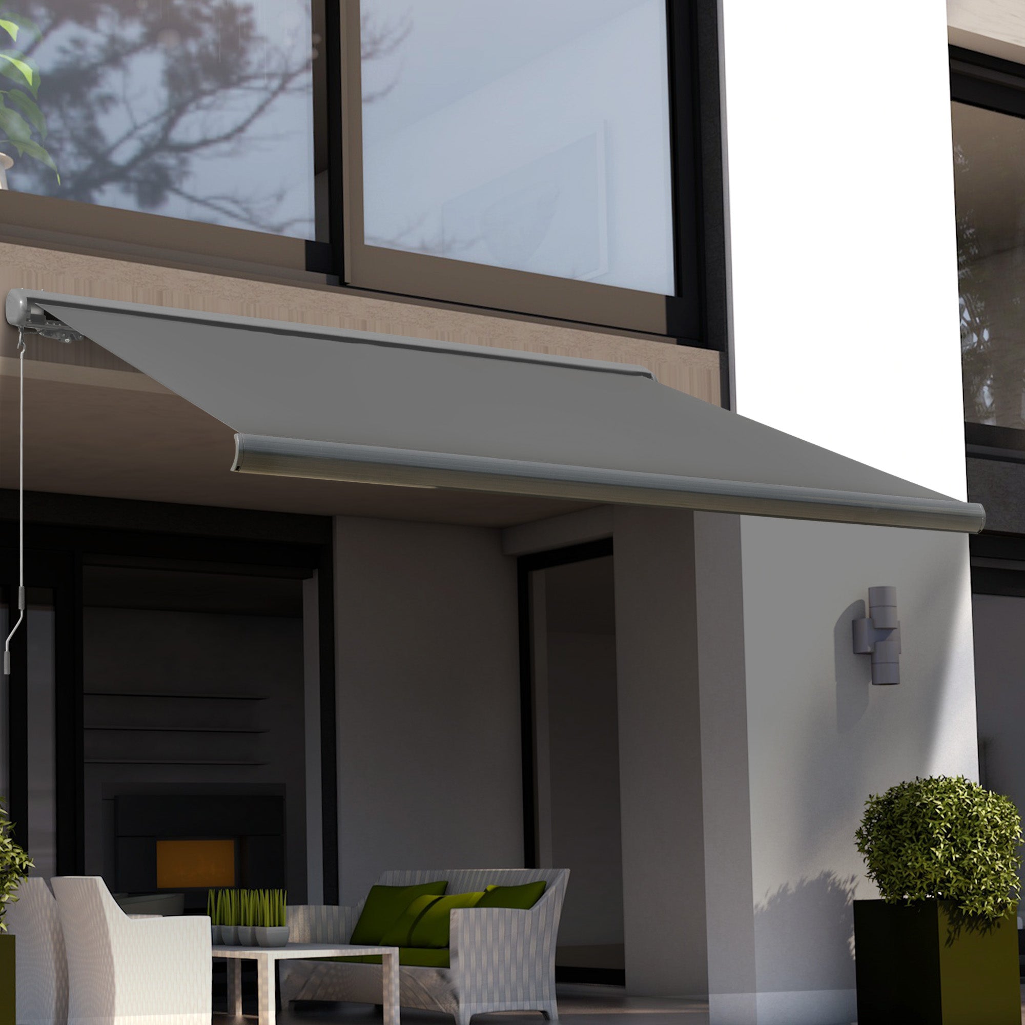Motorized Retractable Awning with Remote Control - Grey Polyester Canopy