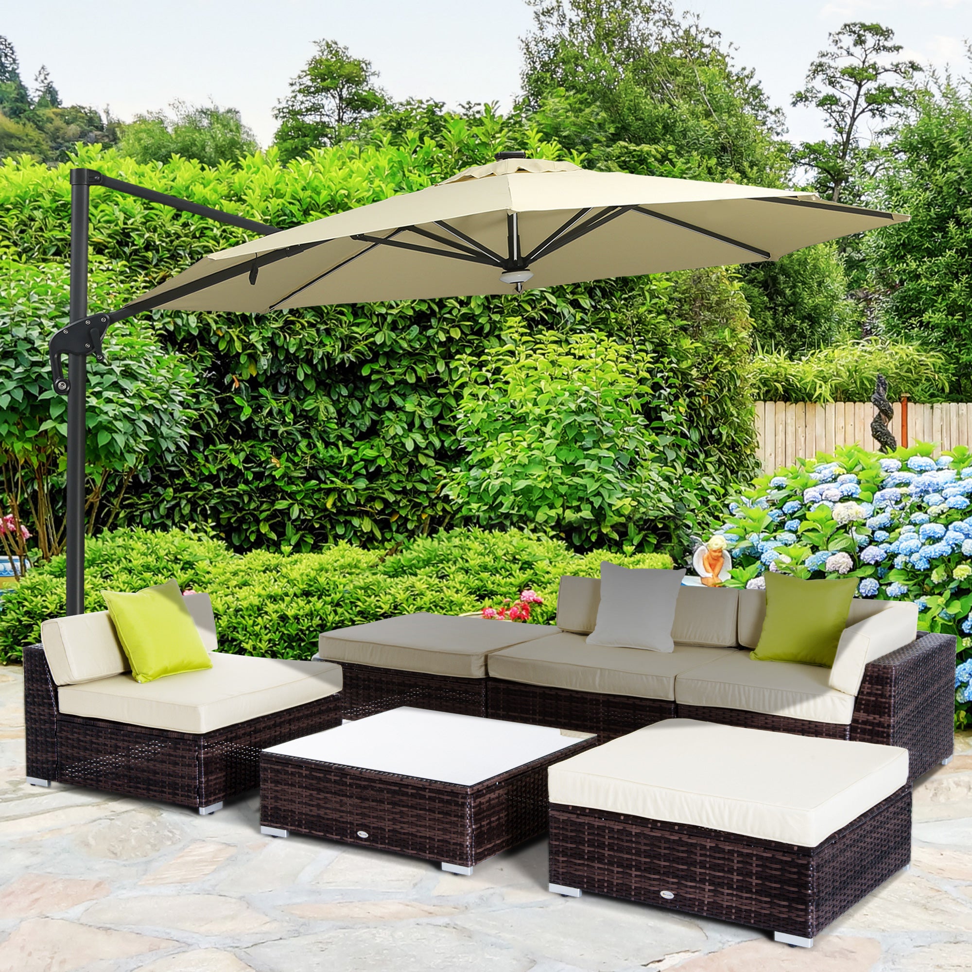 6 Piece Rattan Garden Sofa Set with Coffee Table and Cushions Brown