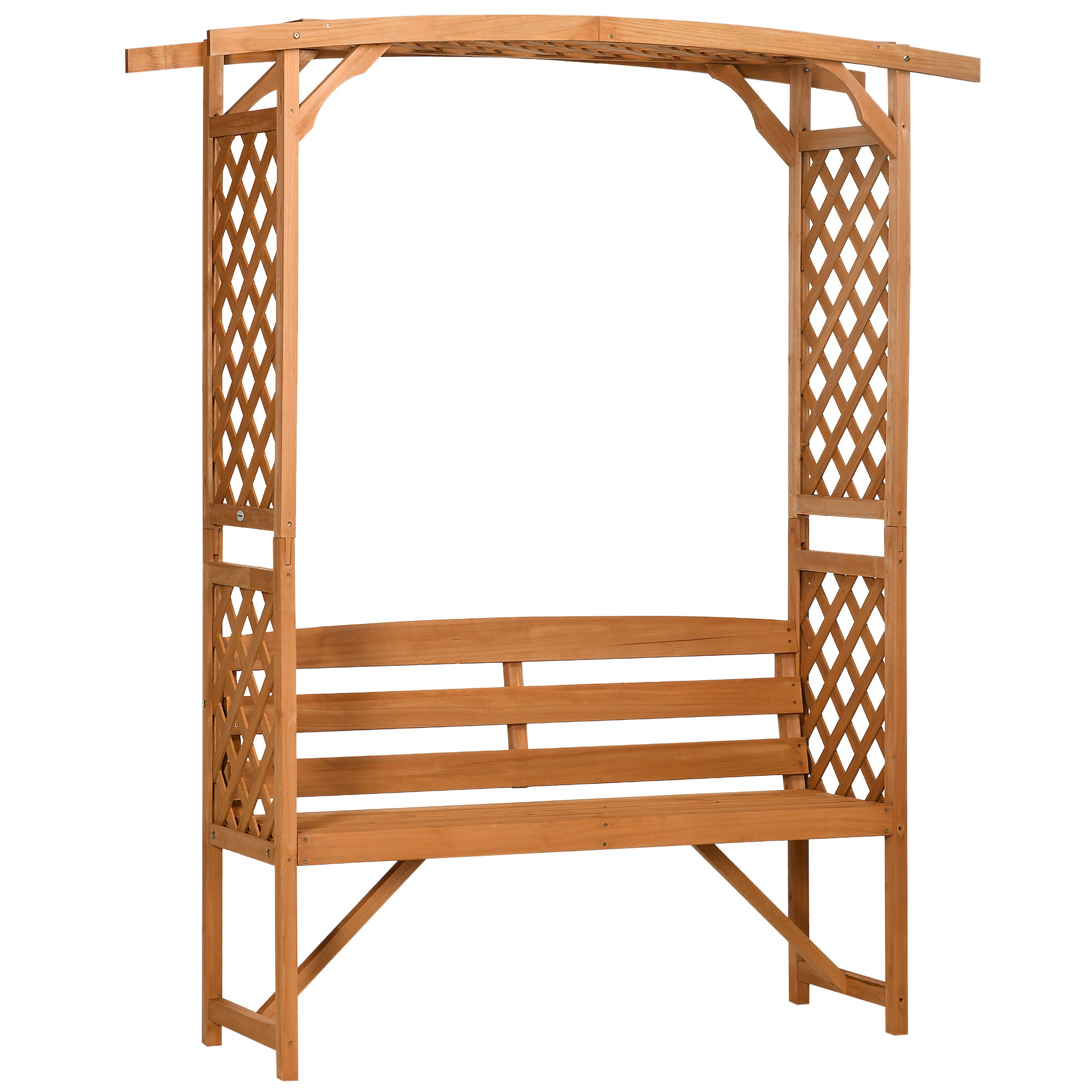 Natural Wooden Garden Arbour Bench with Trellis and Seat - Brown