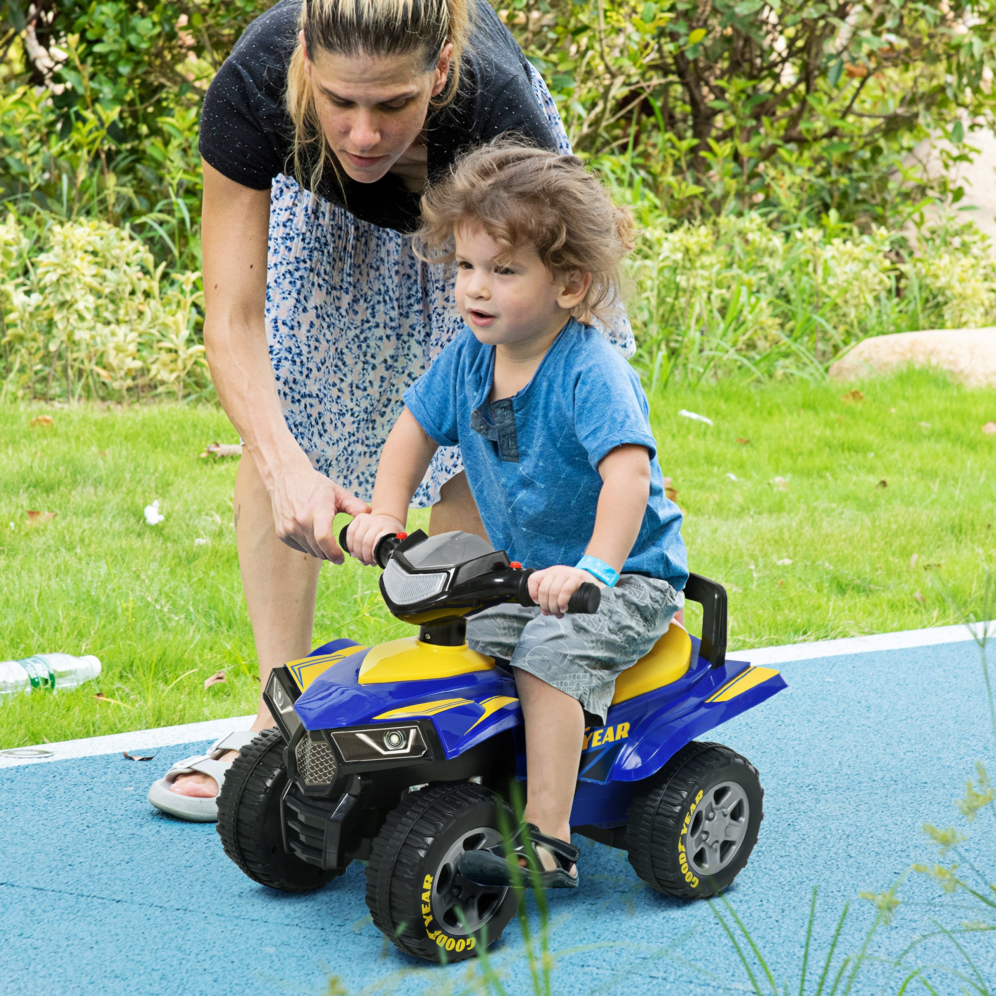 Toddlers Sound Effect Quad Bike Walker PP with Storage - Yellow/Blue