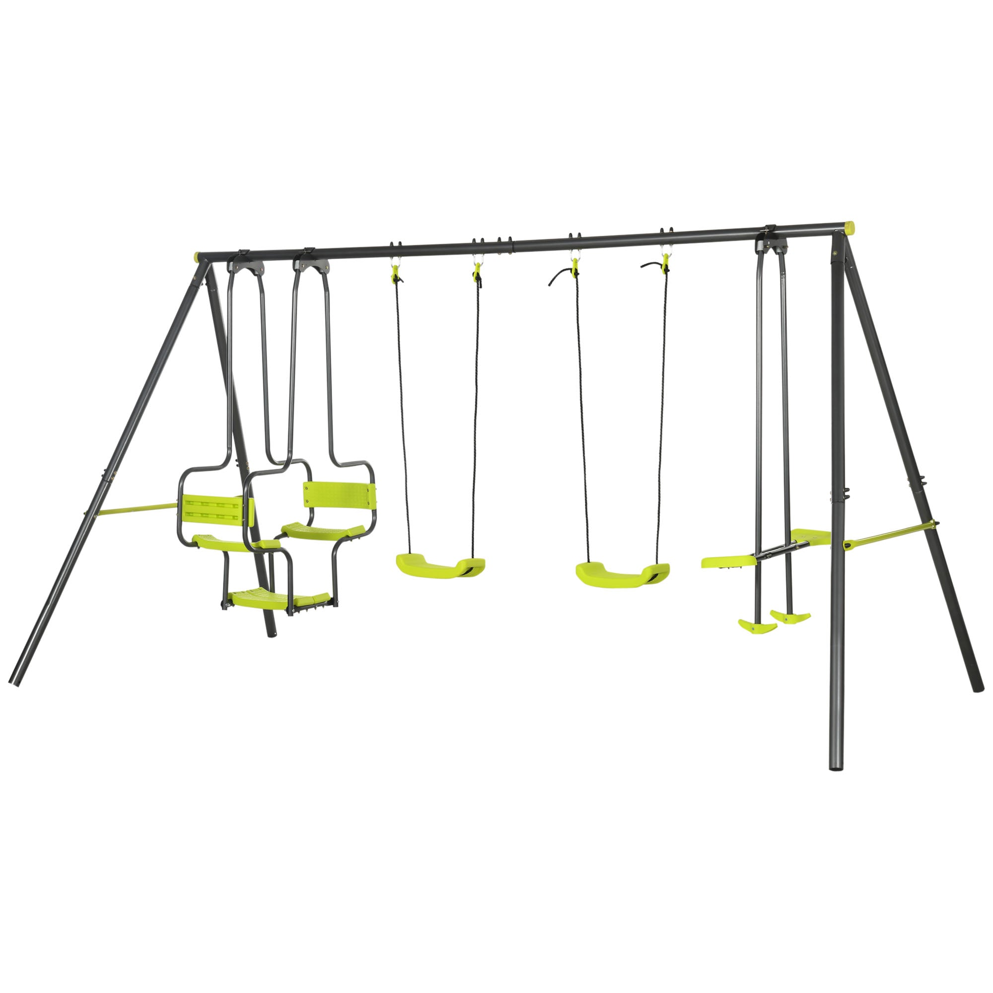 Metal Garden Swing Set with Double Swings and Glider Seats Green