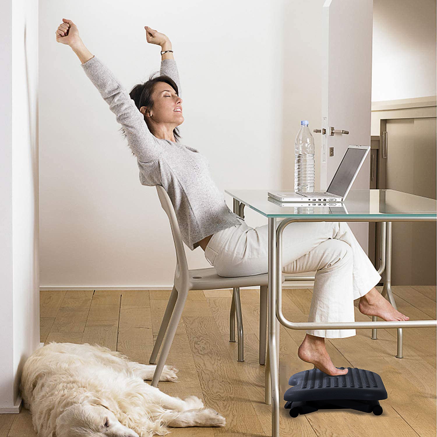 Adjustable Height & Angle Tilting Footrest Platform for Home Office - Gray Black