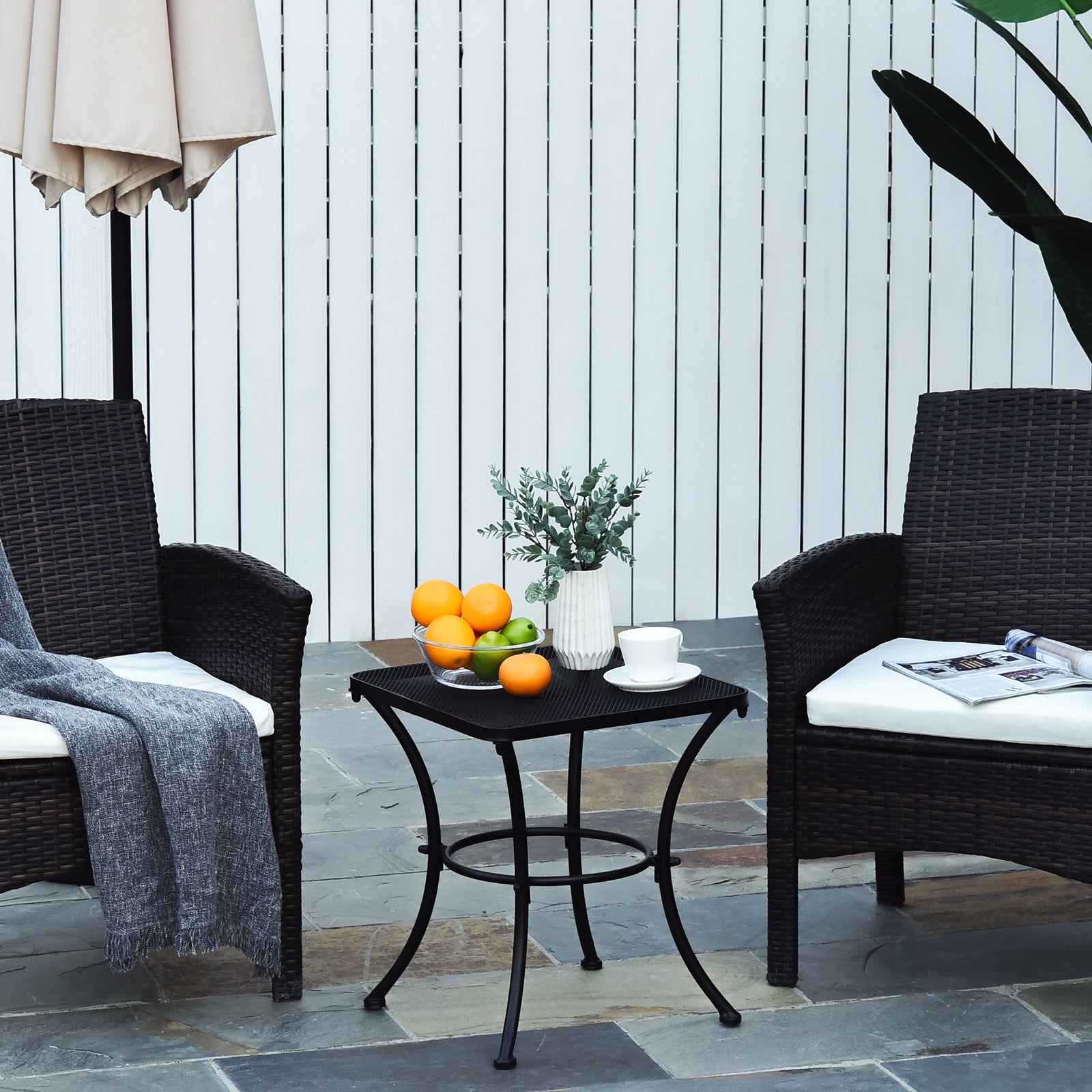 Metal Outdoor Bistro Table with Mesh Top 45cm Square - Black