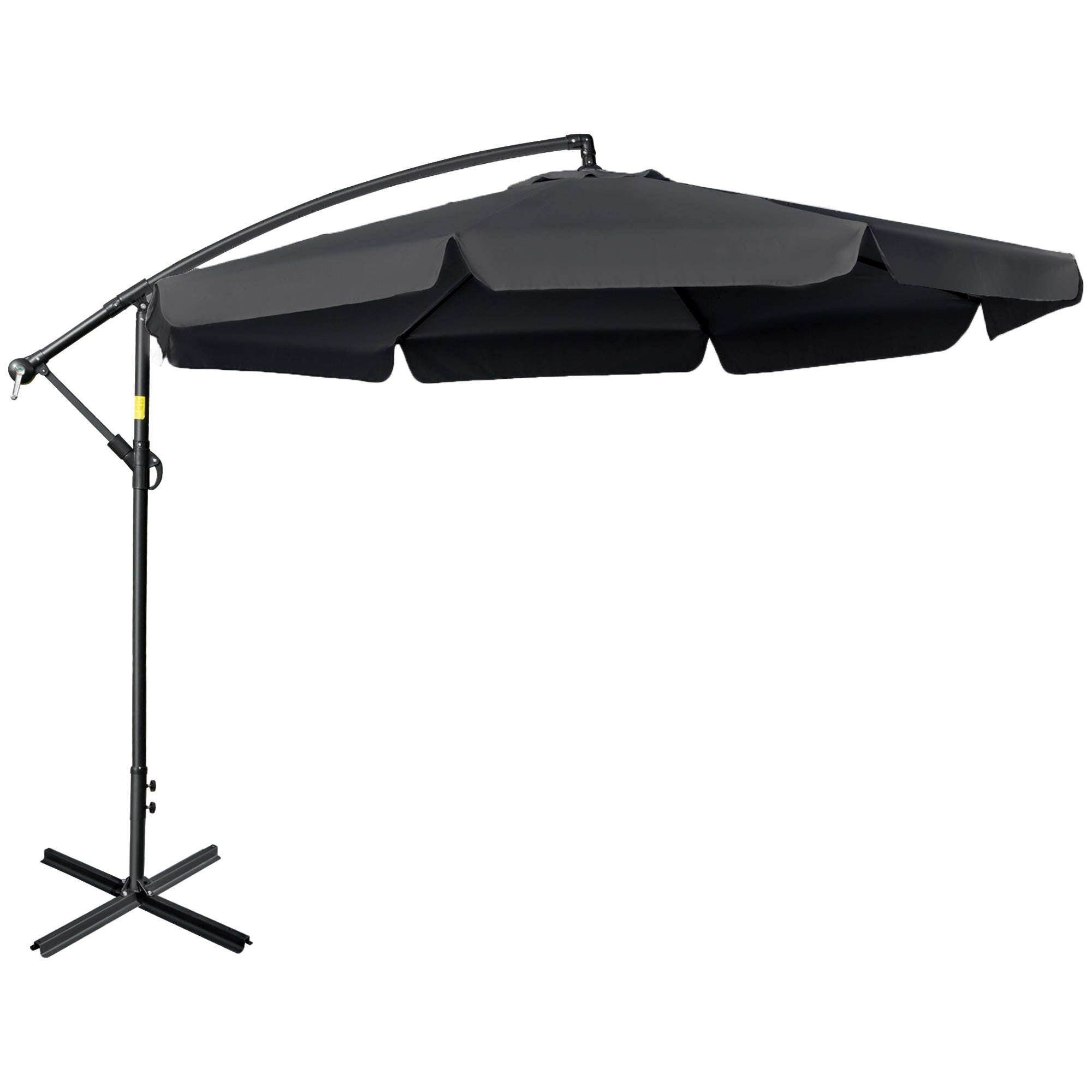 2.7m Cantilever Banana Parasol with Crank Handle and Cross Base - Black