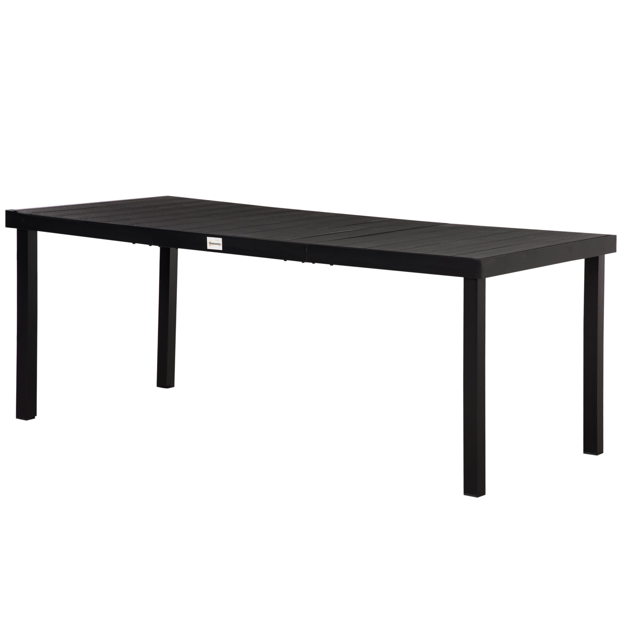 Outdoor Aluminium Garden Dining Table for 8 with Faux Wood Top 190x90x74cm - Black