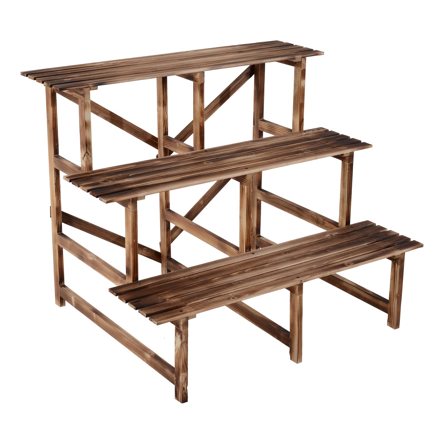 3 Tier Flower Stand Wood Planter Ladder Display Shelf Rack for Garden Outdoor Backyard 100Lx80Wx80H(cm)