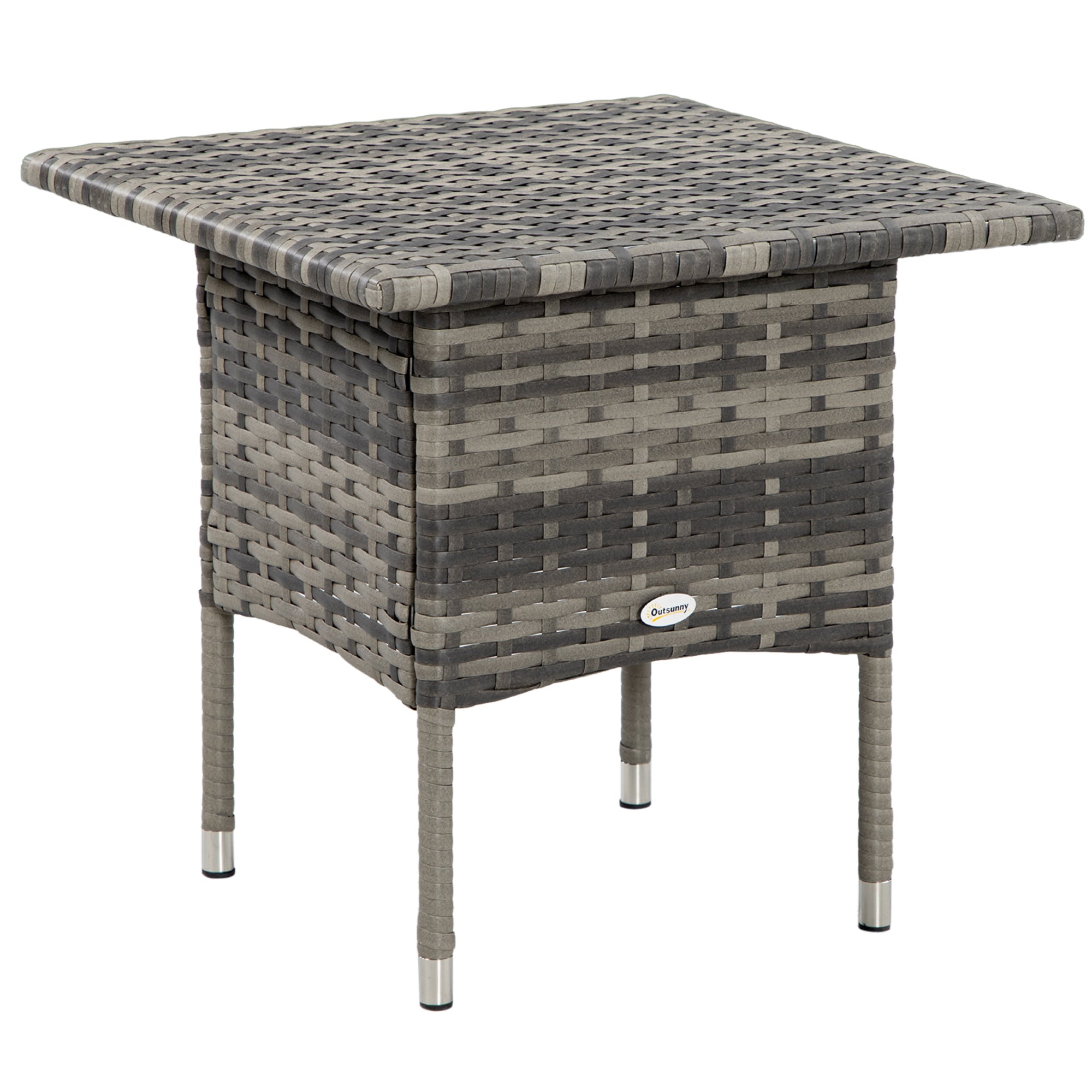 Rattan Side Table with Steel Frame and Plastic Board Top - Mixed Grey