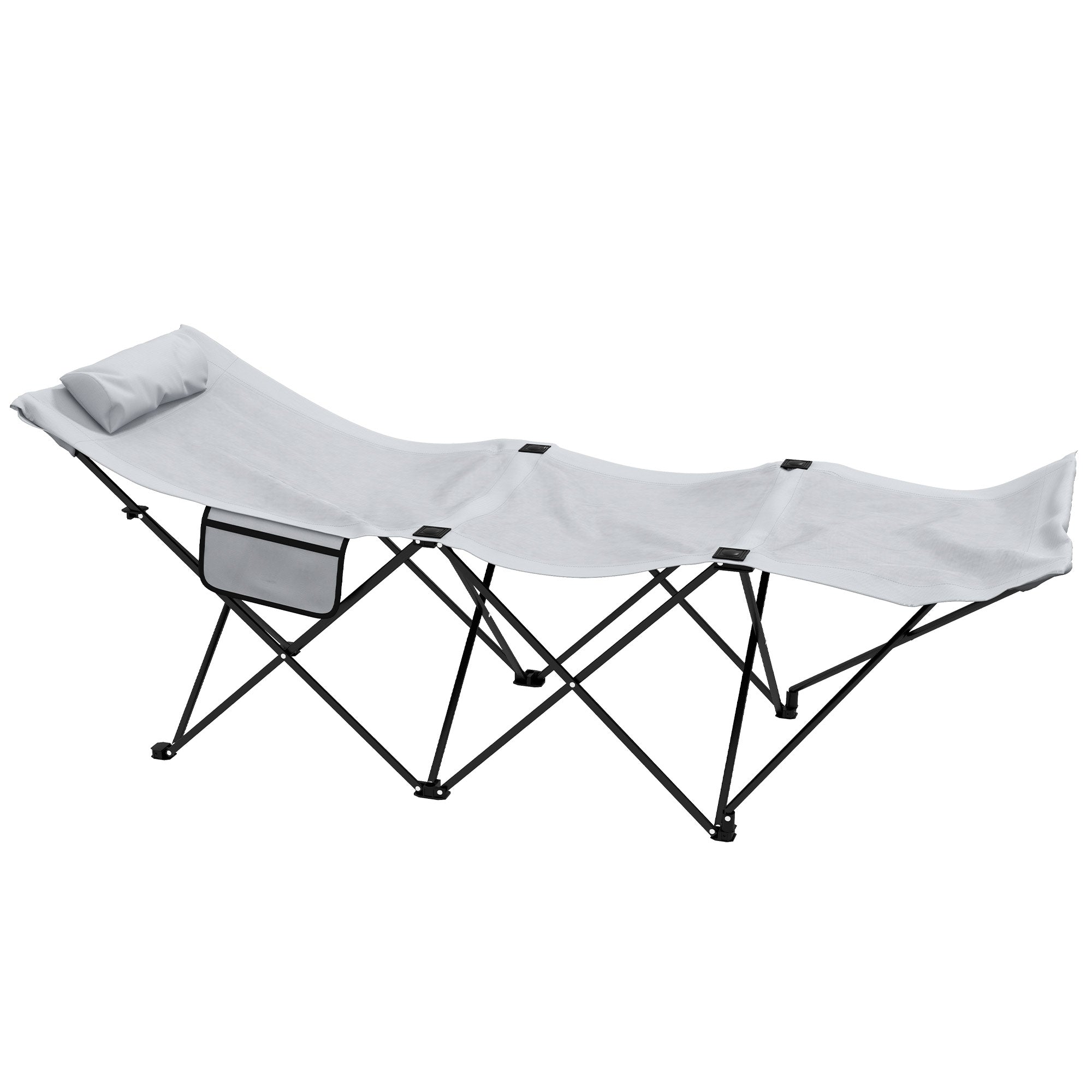 Foldable Outdoor Sun Lounger with Headrest and Side Pocket - Light Grey
