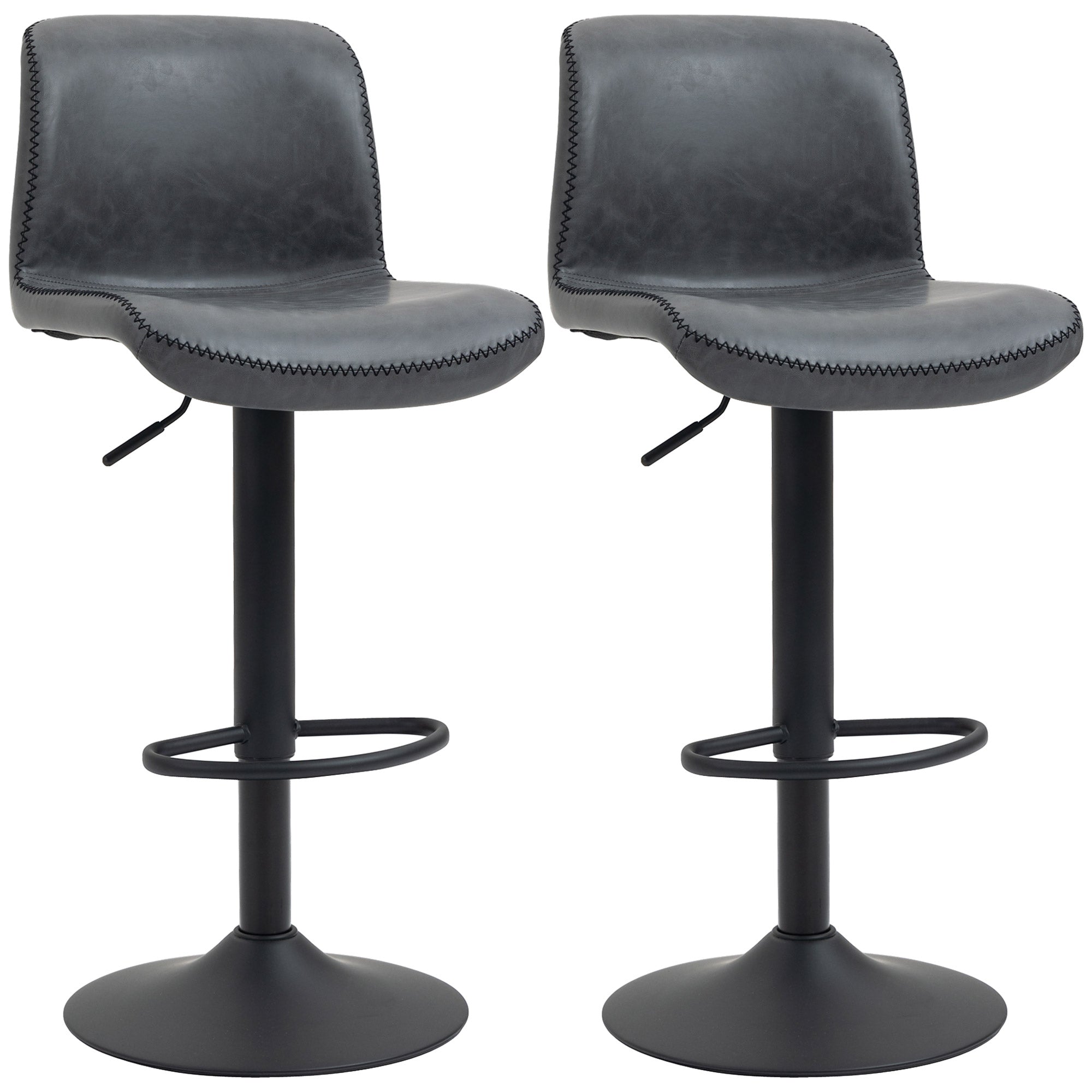 Set of 2 Adjustable Height Swivel Bar Stools with Footrest for Kitchen and Breakfast Bar - Dark Grey