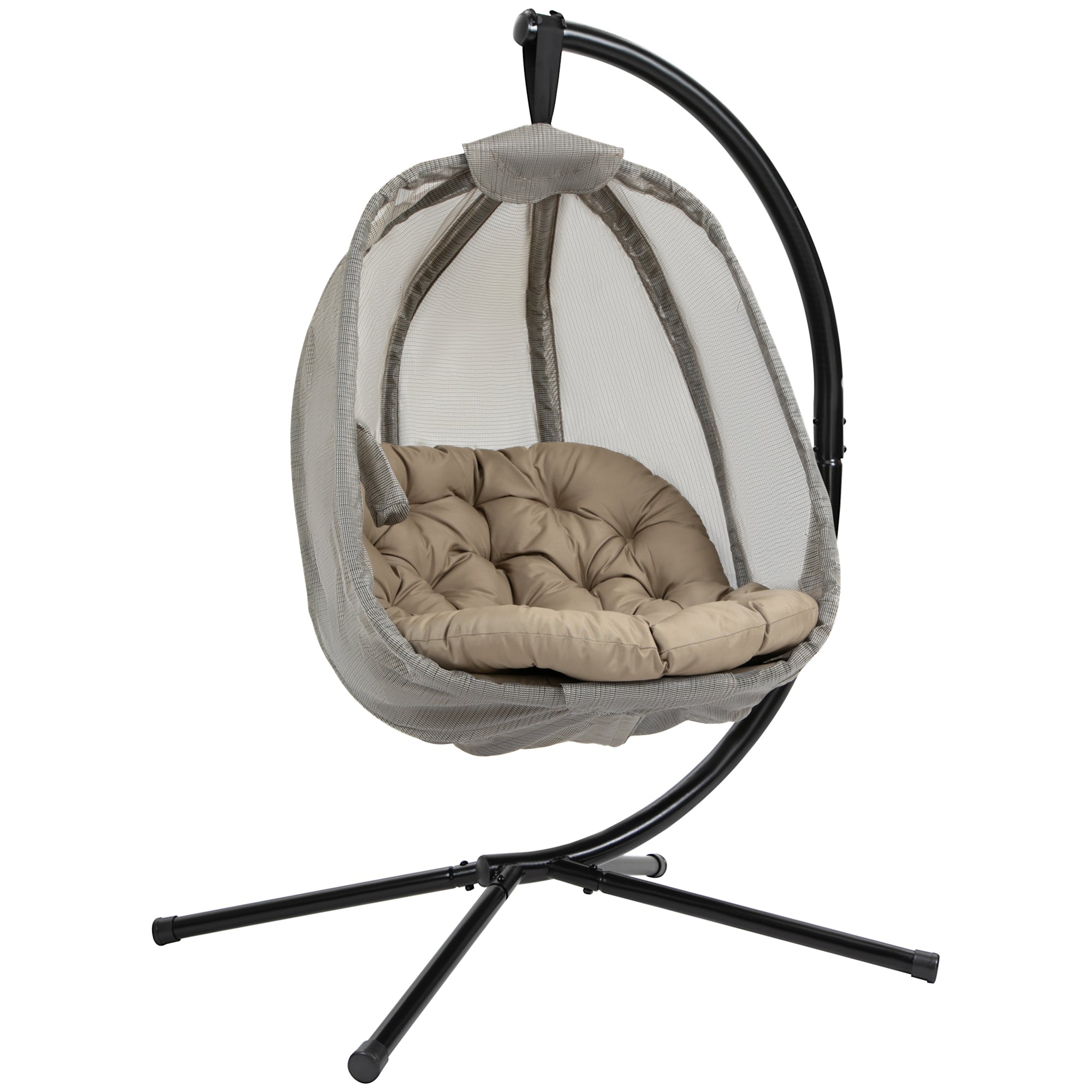 Hanging Egg Chair with Stand and Cushion - Folding Khaki Swing