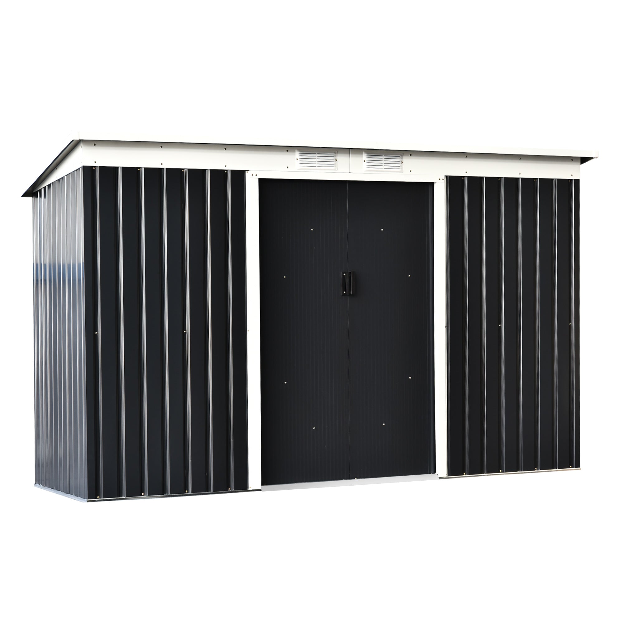 9 x 4 ft Metal Garden Storage Shed with Corrugated Steel Roof Dark Grey