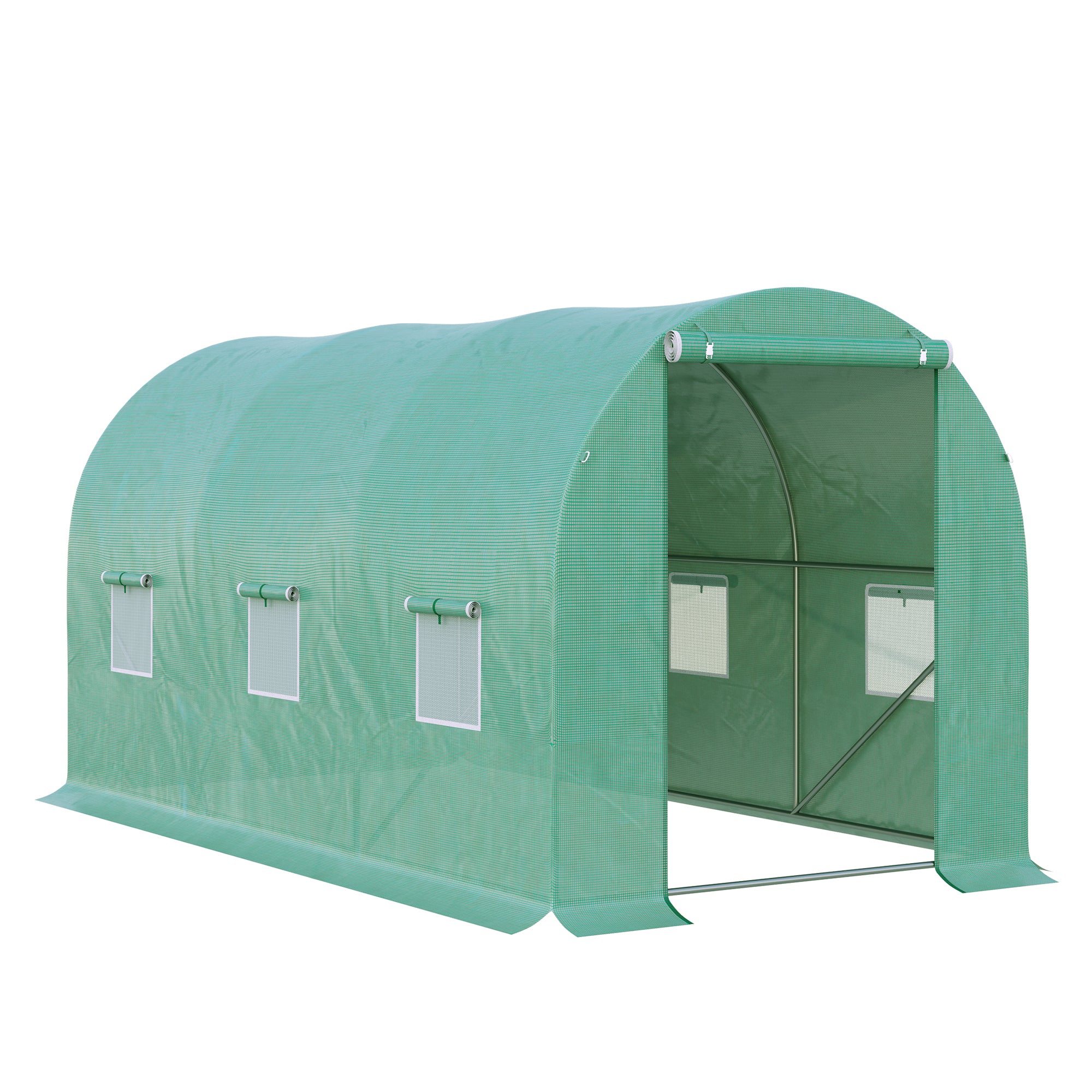 4 Piece Polytunnel Greenhouse with Galvanised Steel Frame - Green