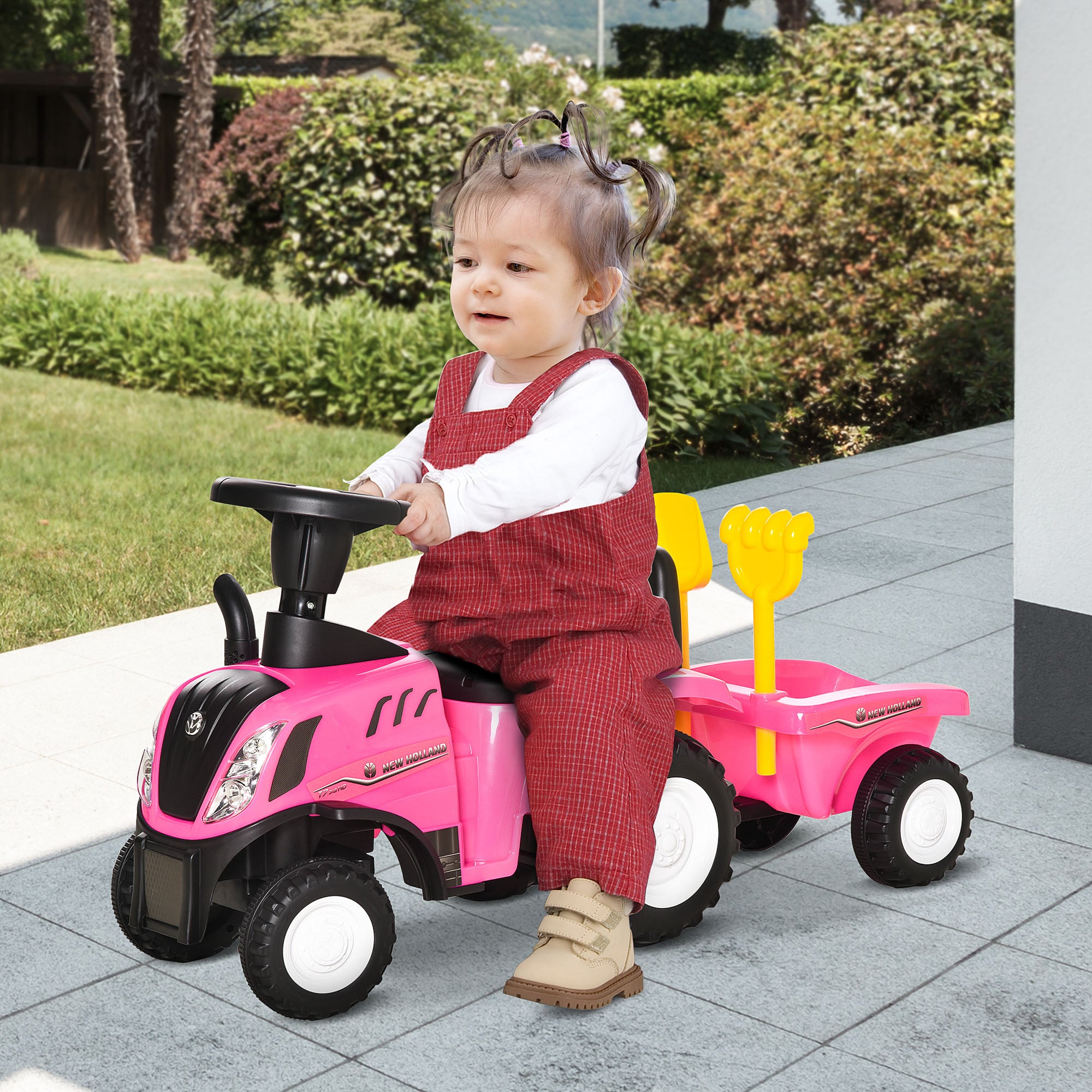 Ride On Tractor Toddler Walker with Horn, Storage & Steering Wheel for 1-3 Years - Pink