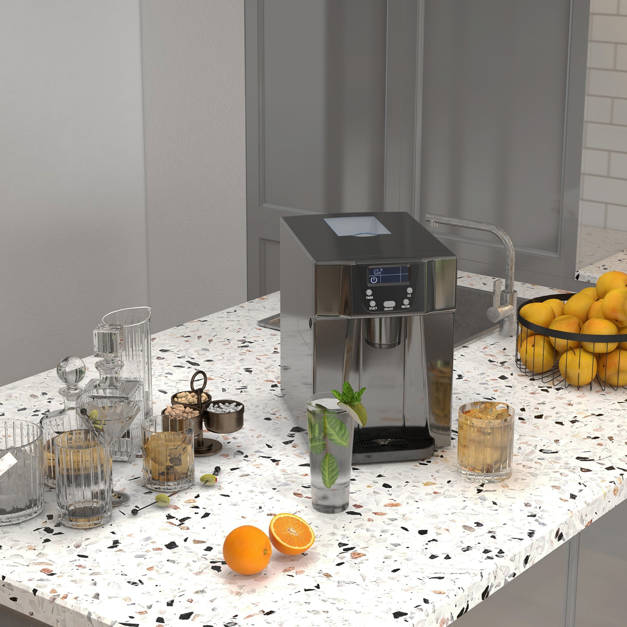 Countertop Ice Maker and Water Dispenser with 3L Tank - Black