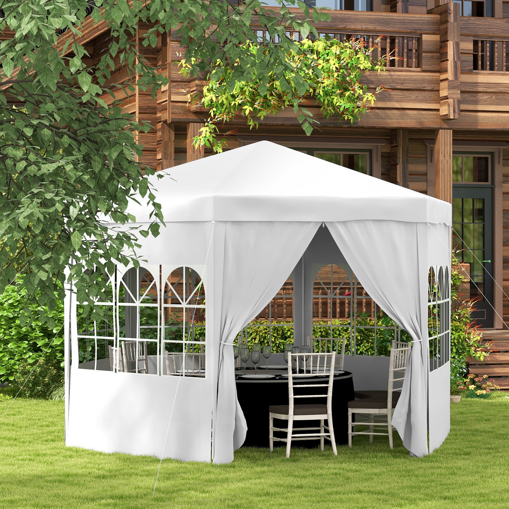4 Metre Waterproof Party Tent Gazebo with 6 Removable Side Walls - White